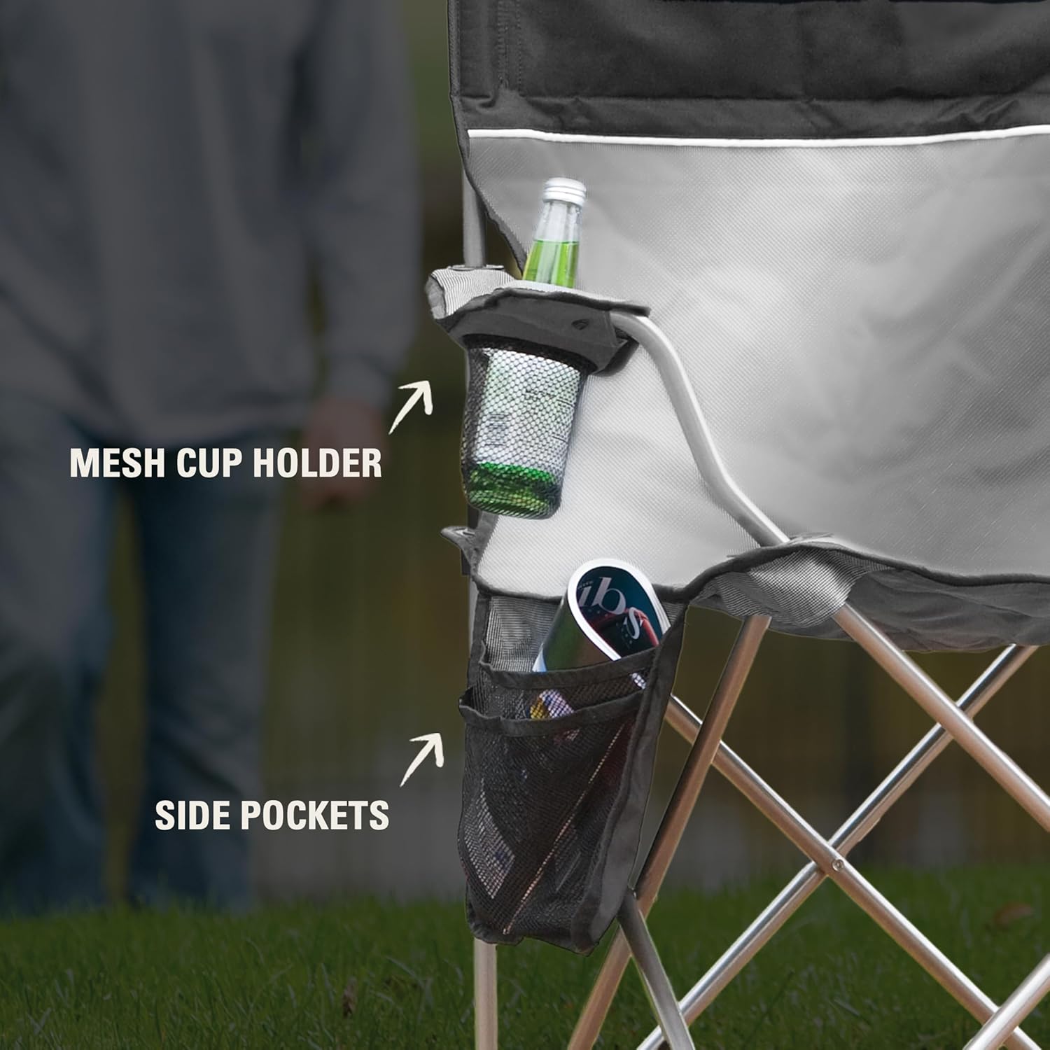 Portable Camping Chair with Cooler Cup Holder Grey