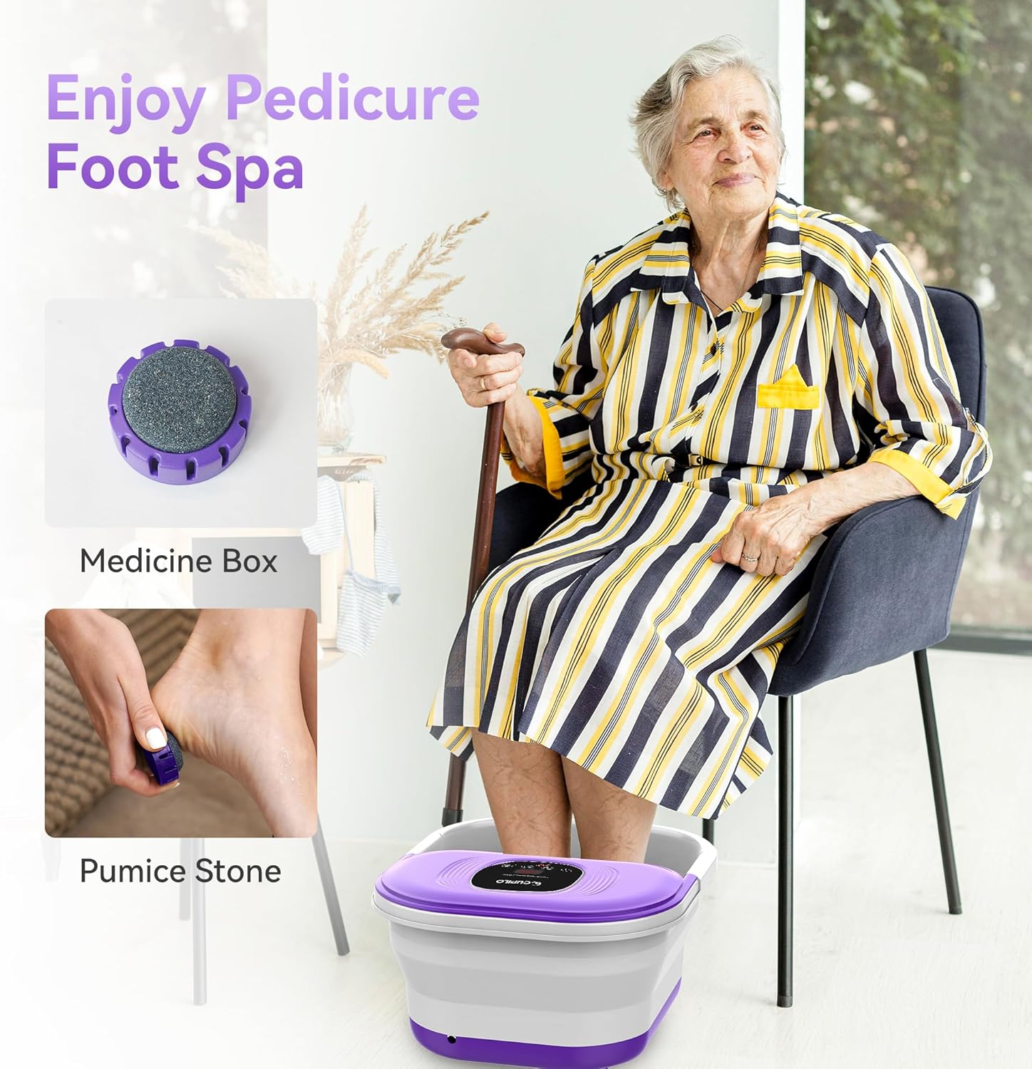 Foldable Heated Foot Spa Bath Bubble Massage Rollers Pedicure