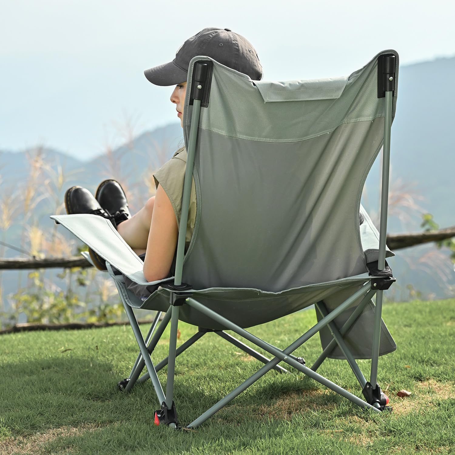 2 Pack Reclining Camping Chairs Footrest Cyan 300lb
