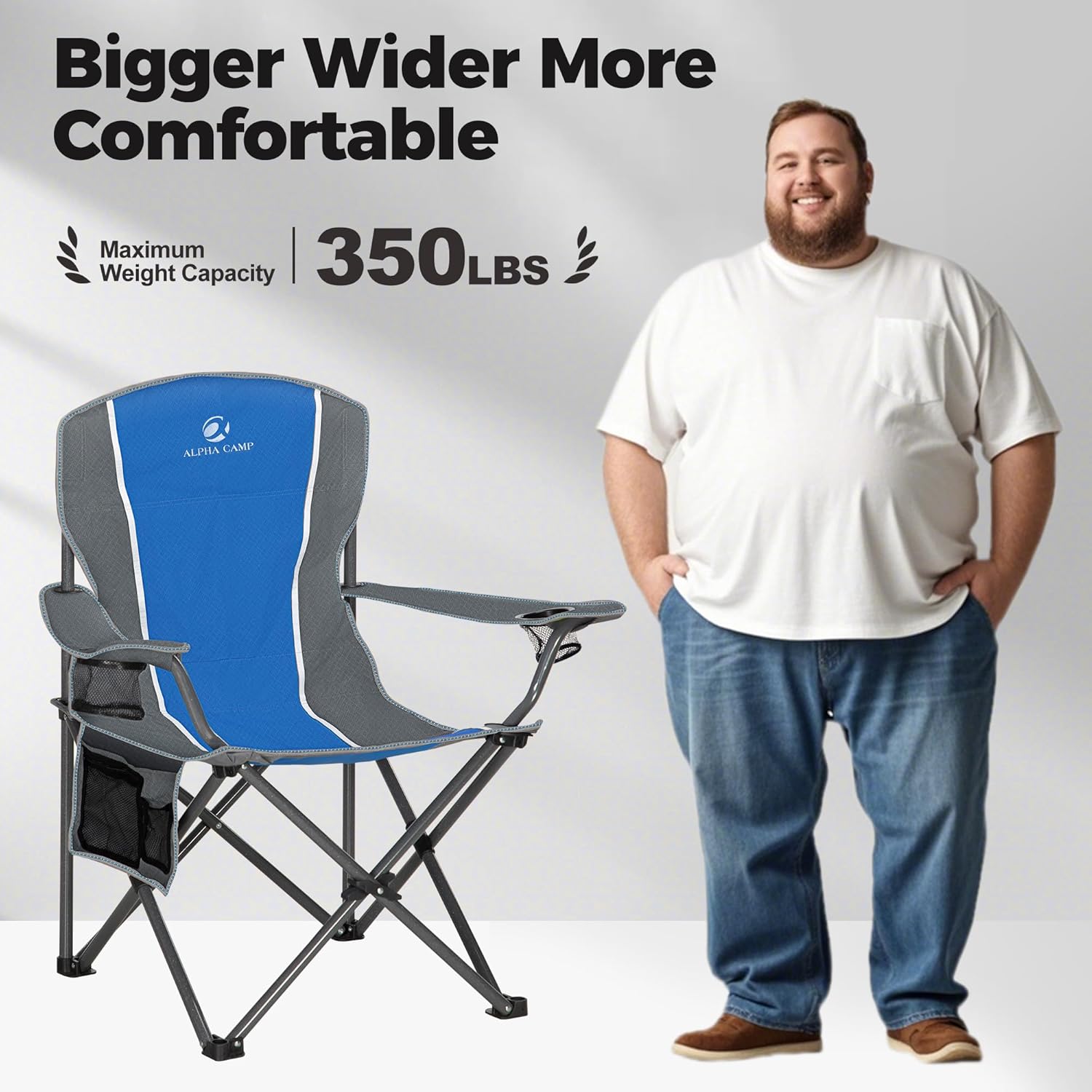 Set of 2 Oversized Folding Camping Chairs High Back 160KG Blue