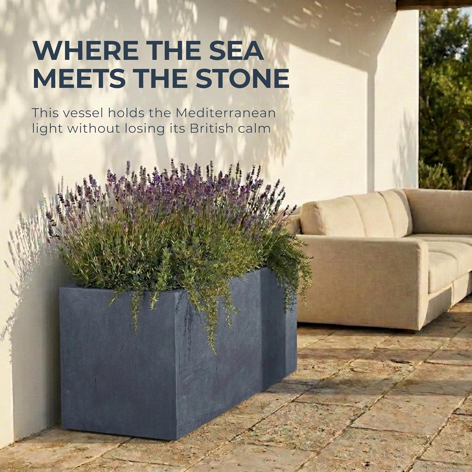 85cm Large Trough Planters Set 2 Dark Grey Stone Effect Pots