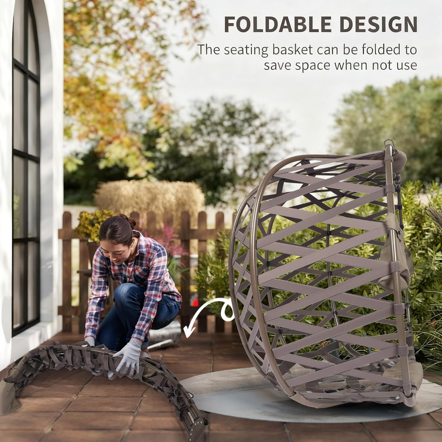 Double Hanging Egg Chair Stand Plush Cushion Sand Weave