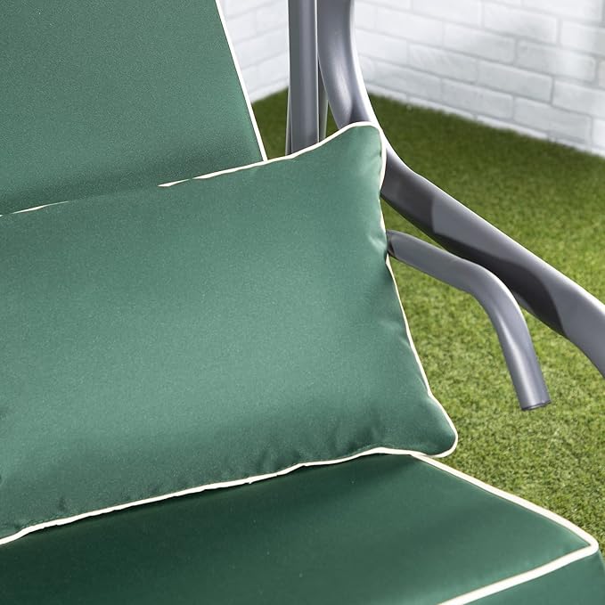3 Seater Reclining Garden Swing Bed Green Canopy Cushions