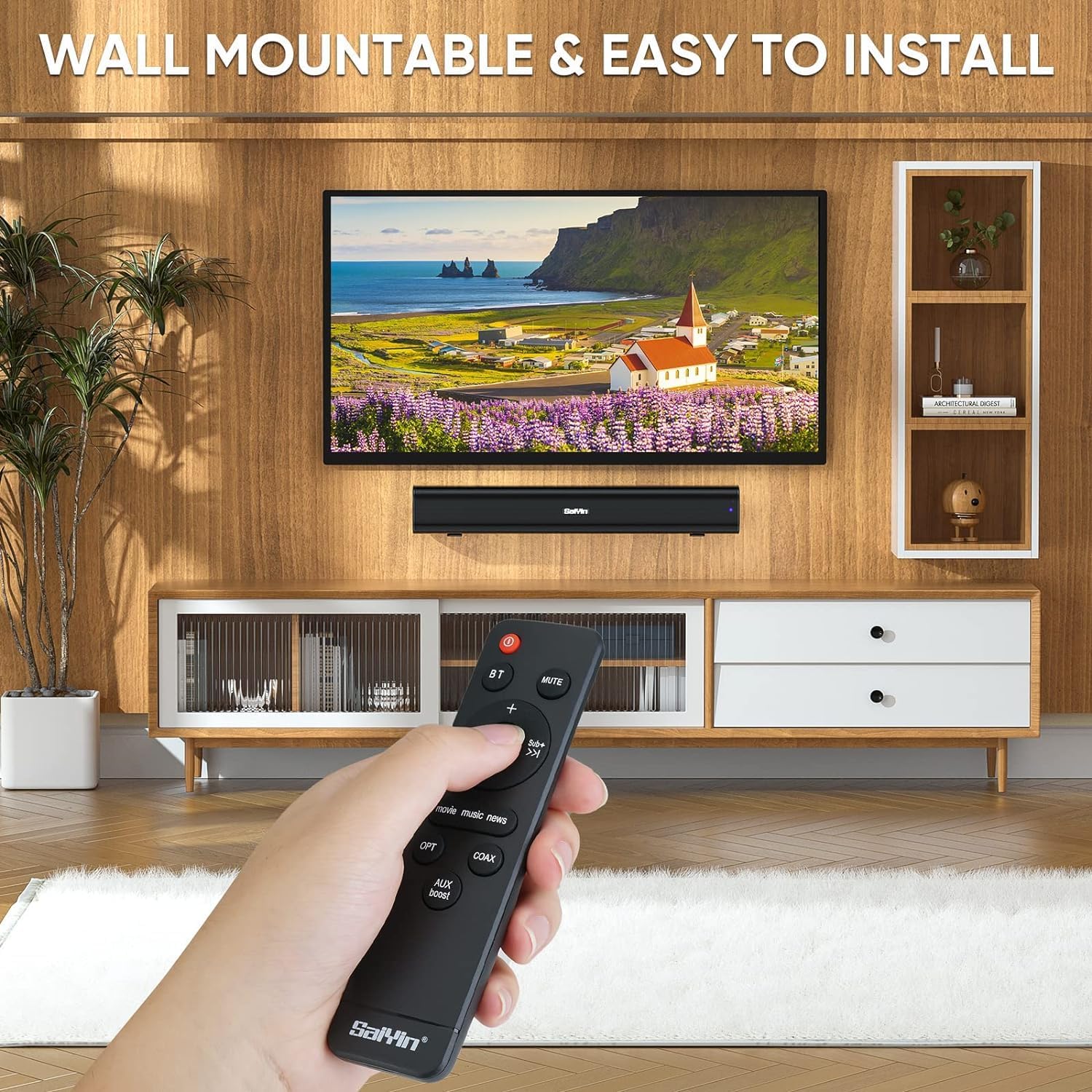 TV Soundbar 40W Surround Sound Bluetooth Optical AUX 17in