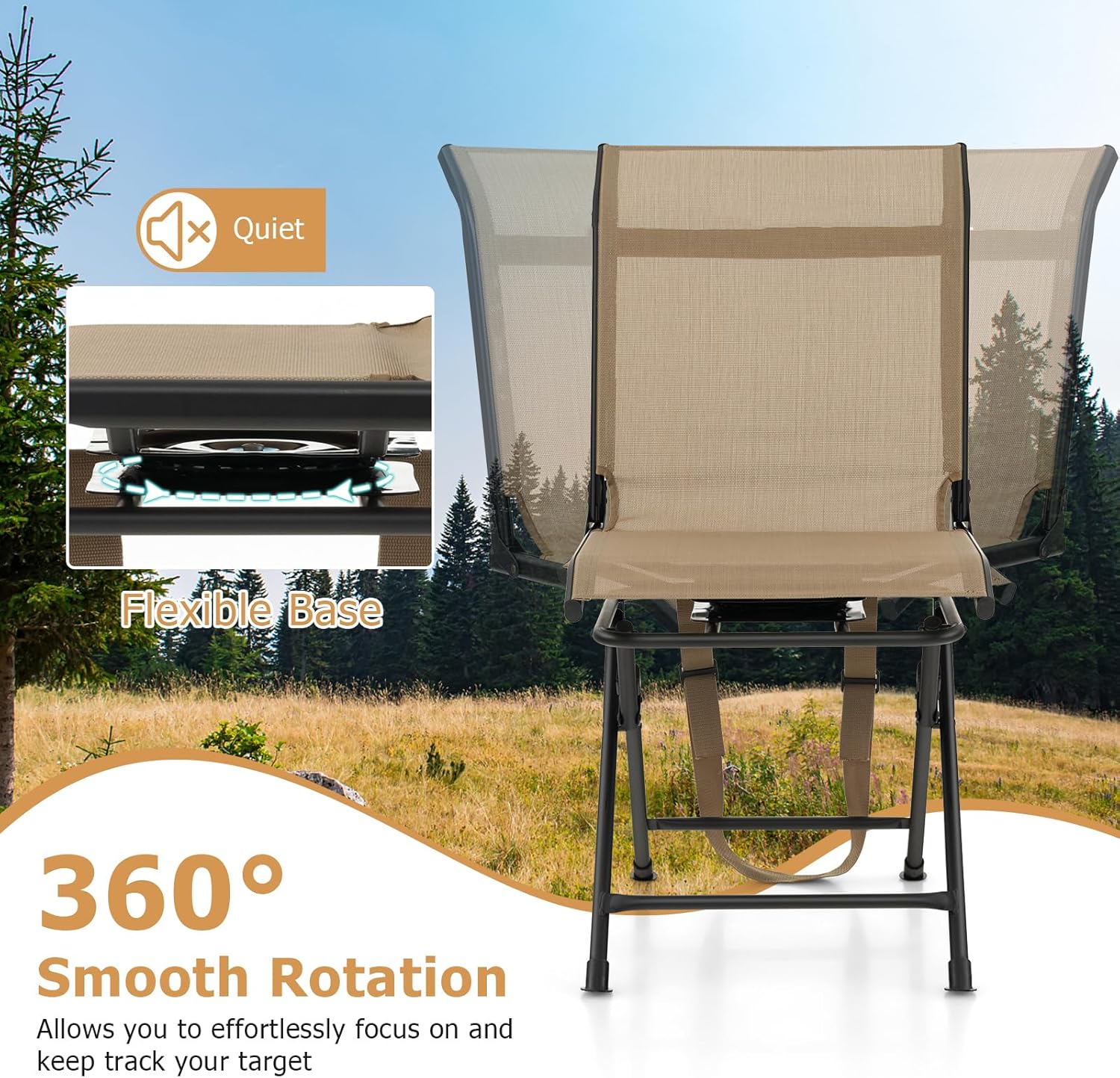 360 Swivel Folding Hunting Chair Mesh Back Brown