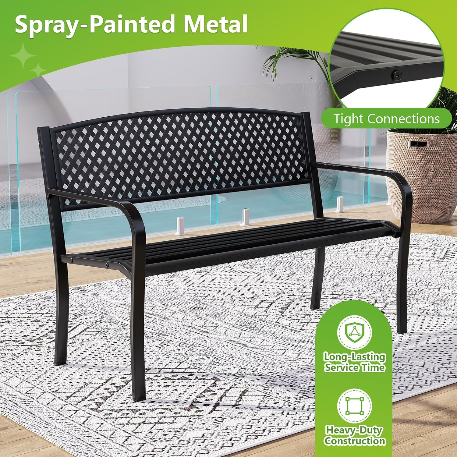 Metal Garden Bench 2 Seater Patio Park Outdoor Loveseat Chair Heavy Duty