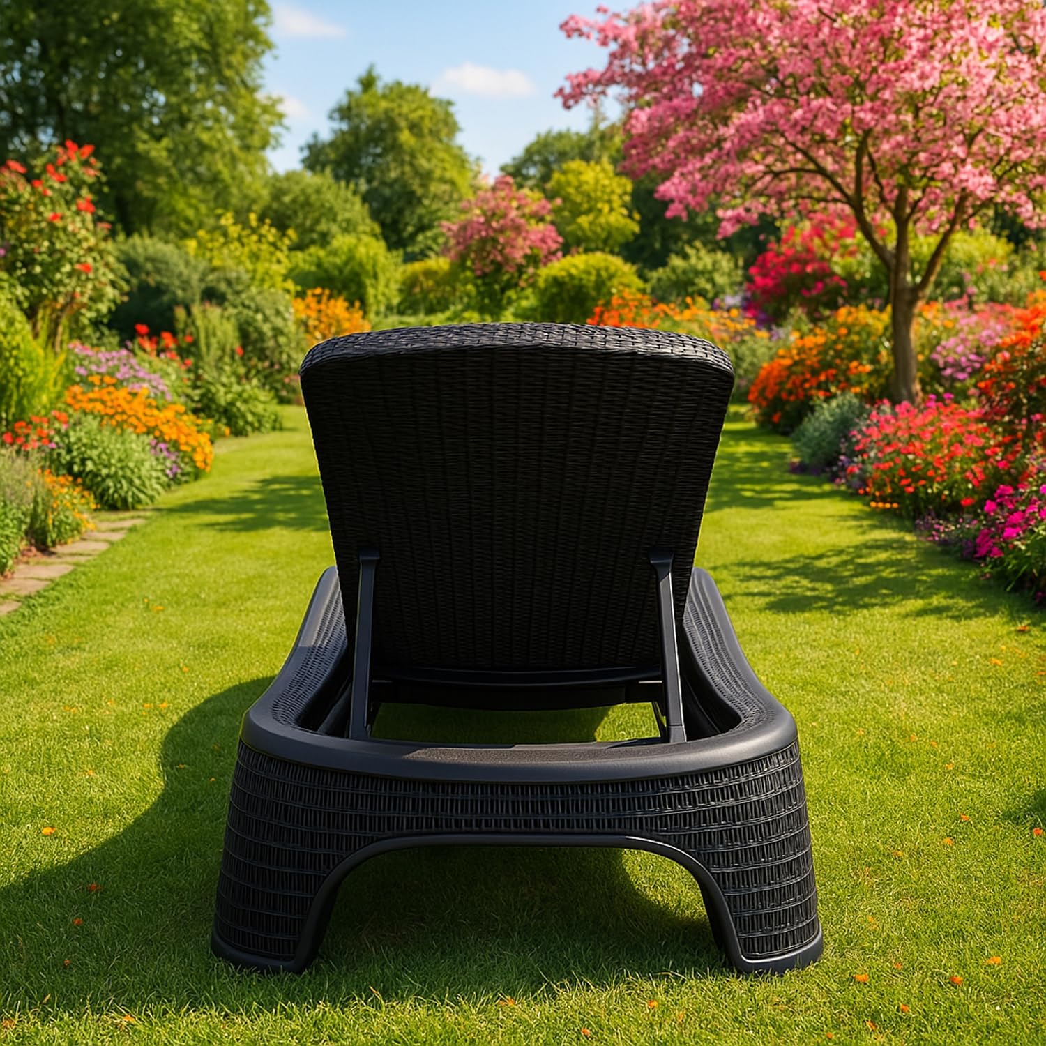 Luxury Rattan Style Sun Lounger 5 Position Black