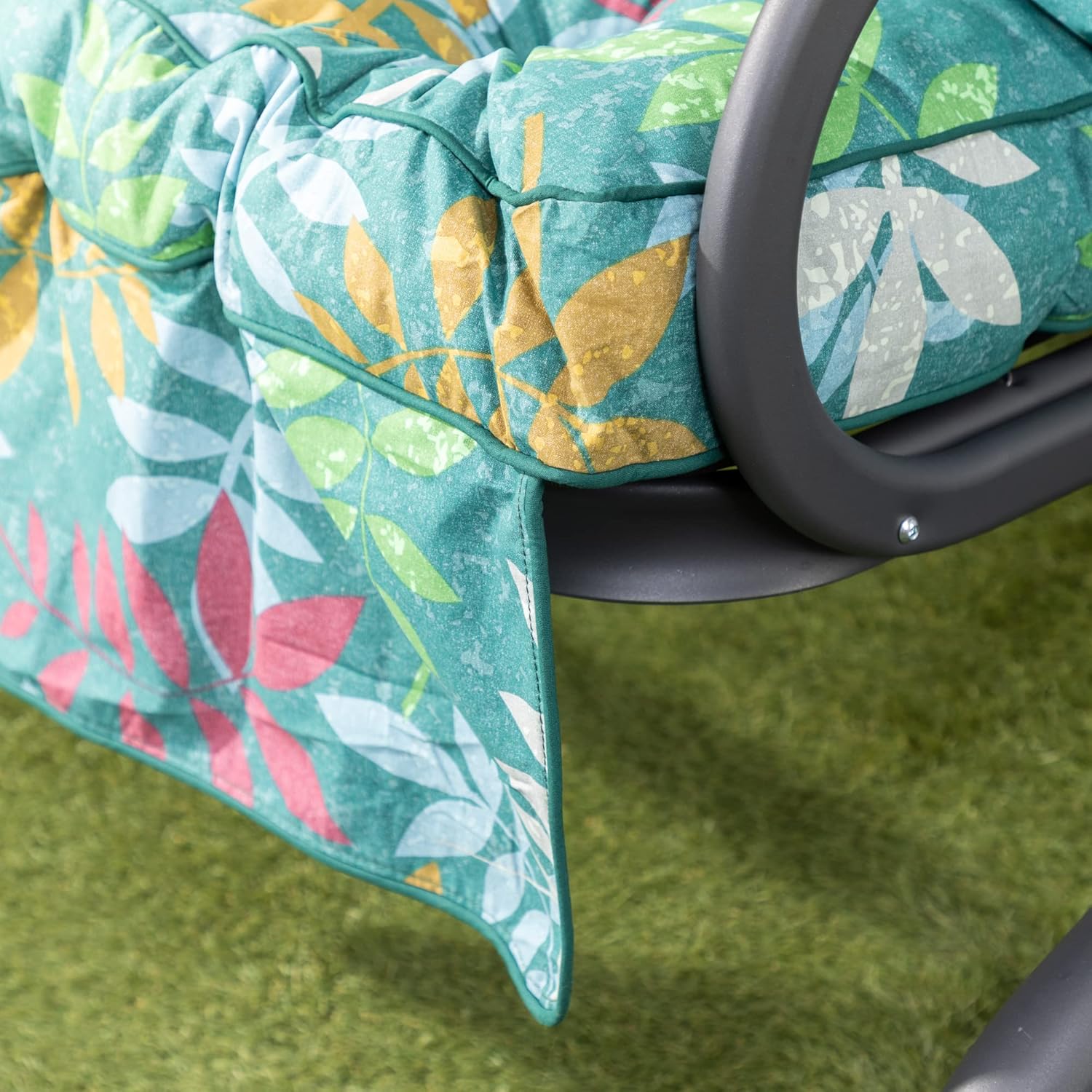 Outdoor 3 Seater Swing Bench Leaf Green Canopy Cushions 250kg