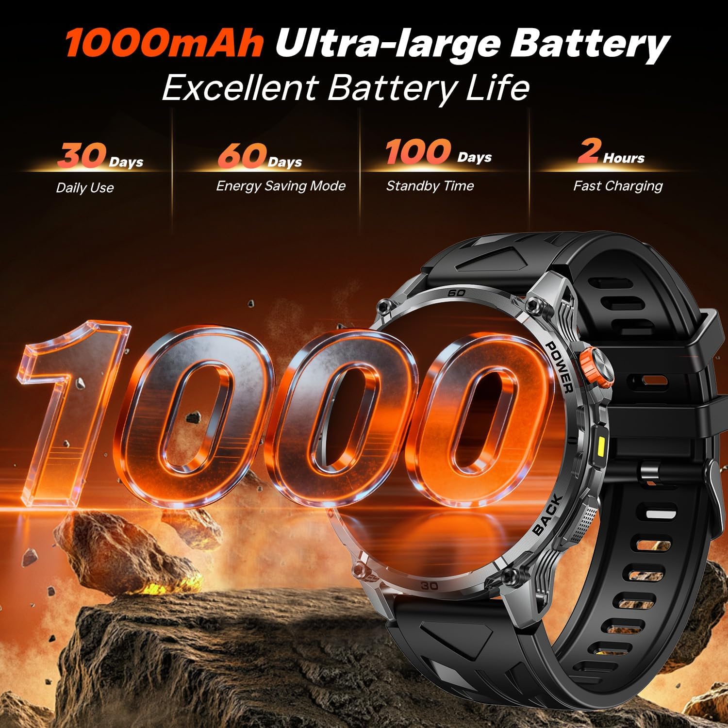 Mens Smart Watch 1000mAh Bluetooth Call 100 Sports