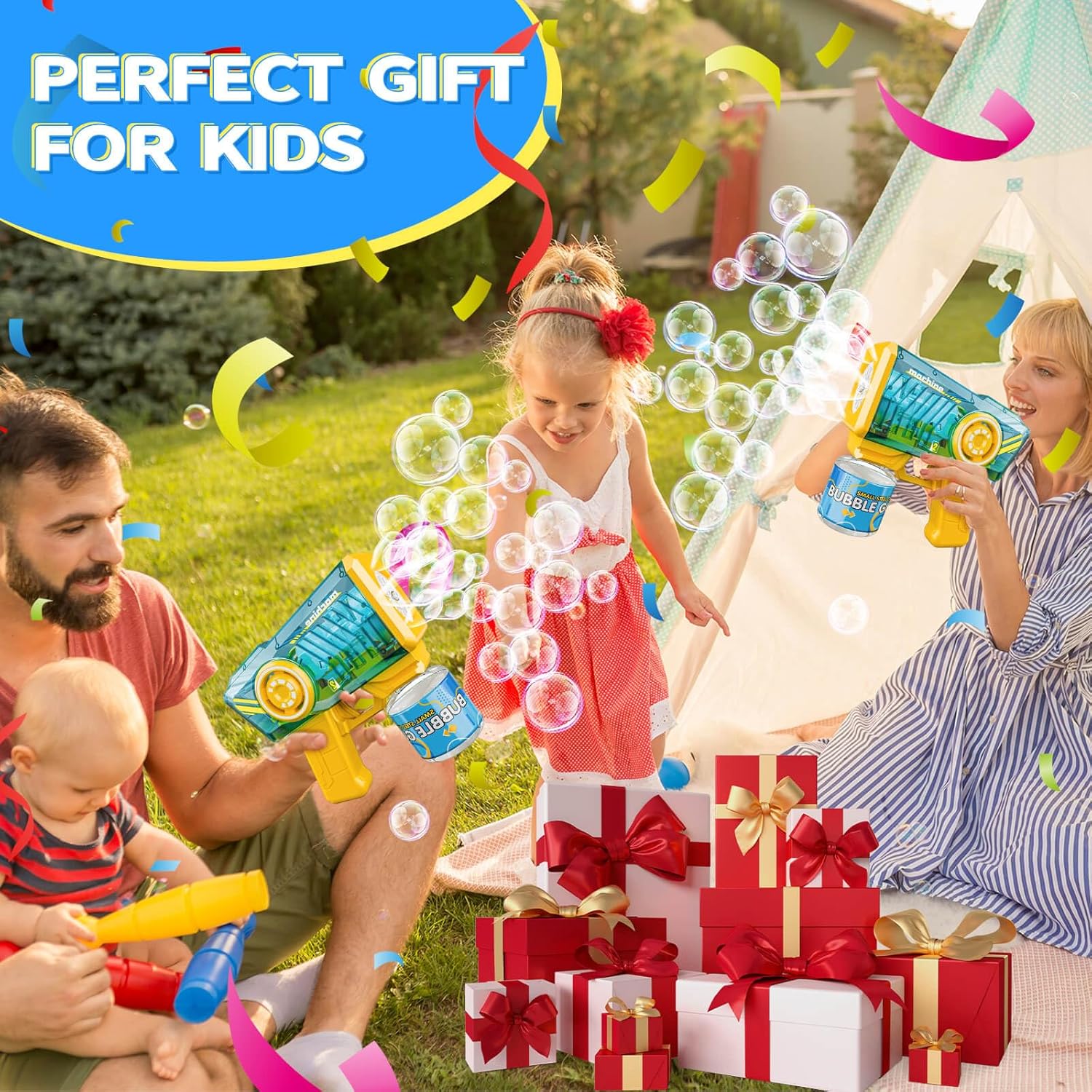 Bubble Gun RGB Light 5000 Kids Outdoor Party Toy Blue