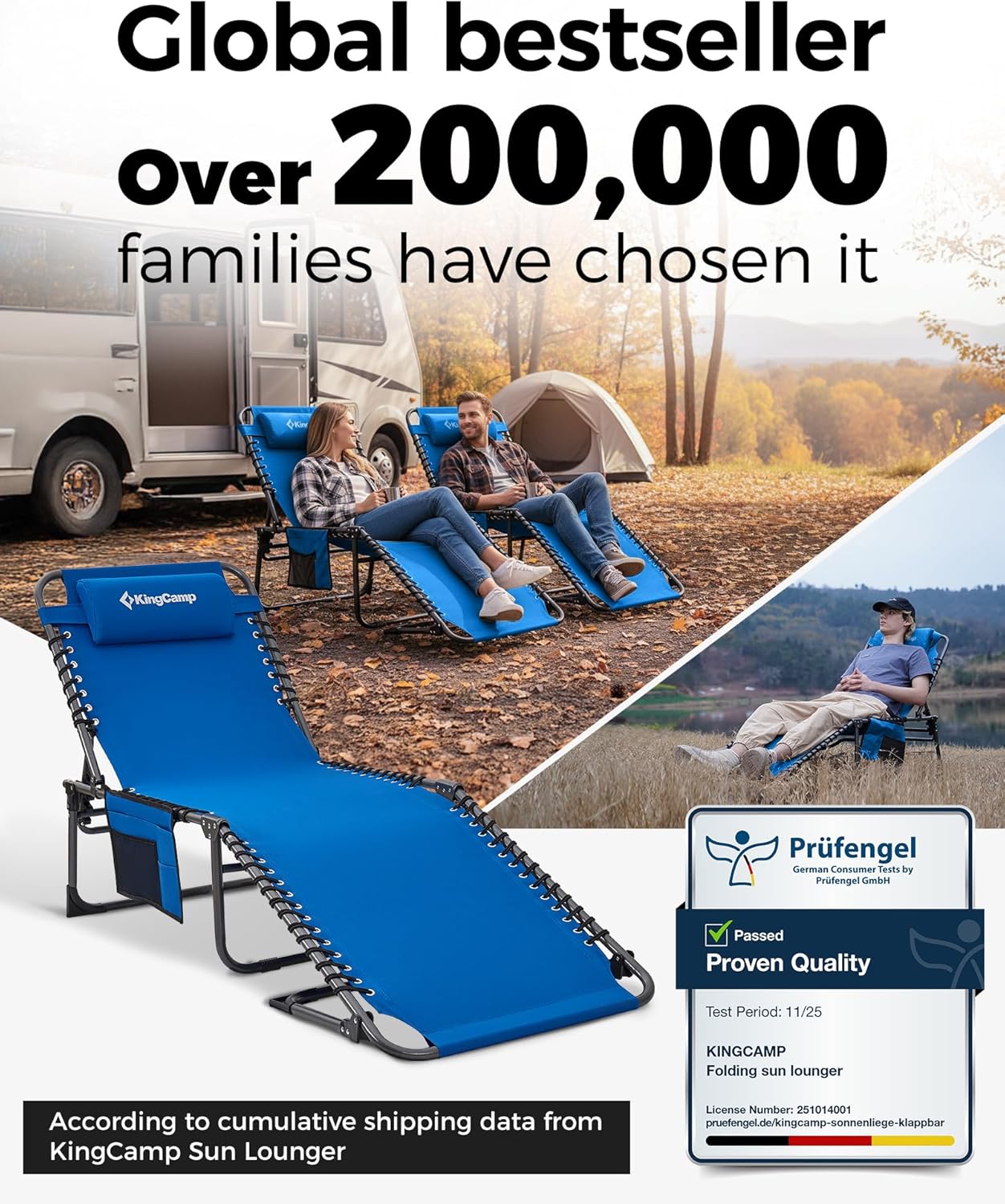 Sun Loungers Set of 2 Folding Camp Beds Blue Recliners