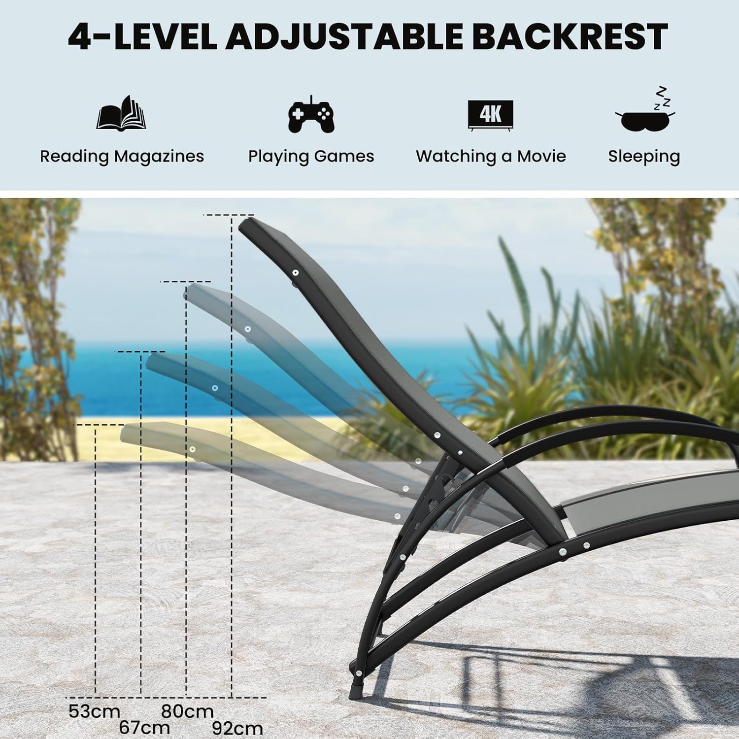 2 in 1 Garden Sun Lounger Rocking Chair Adjustable Grey