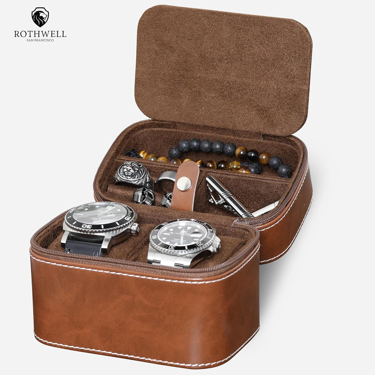 2 Slot Watch Travel Case Storage Organizer Brown