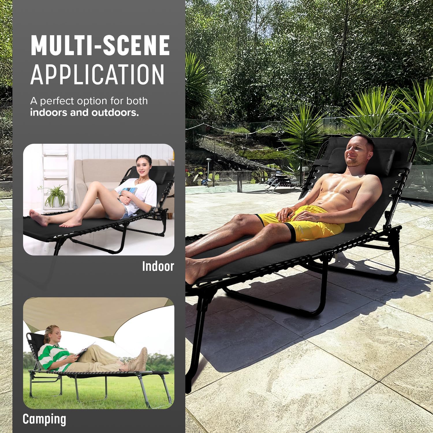 Foldable Recliner Sun Lounger Charcoal Black Lightweight