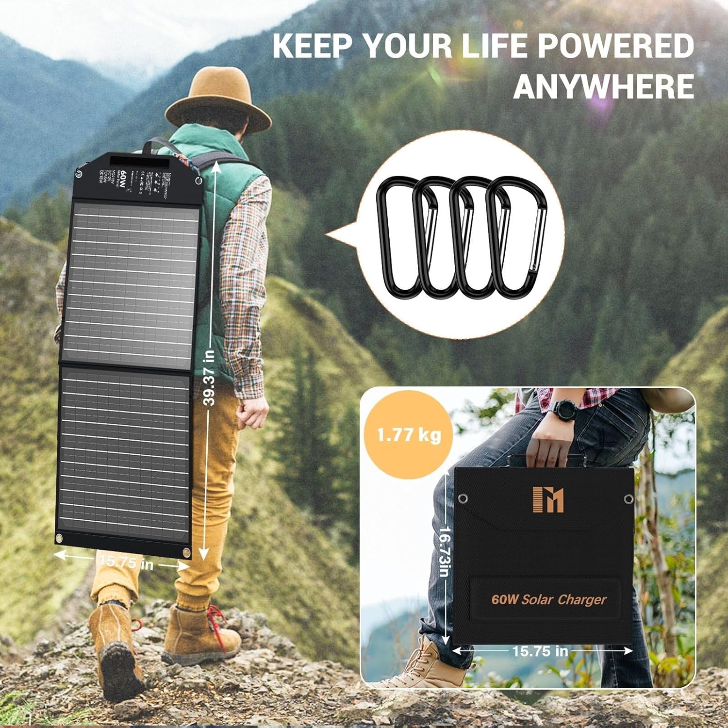 60W Portable Foldable Solar Panel USB C MC4 Fast Charger