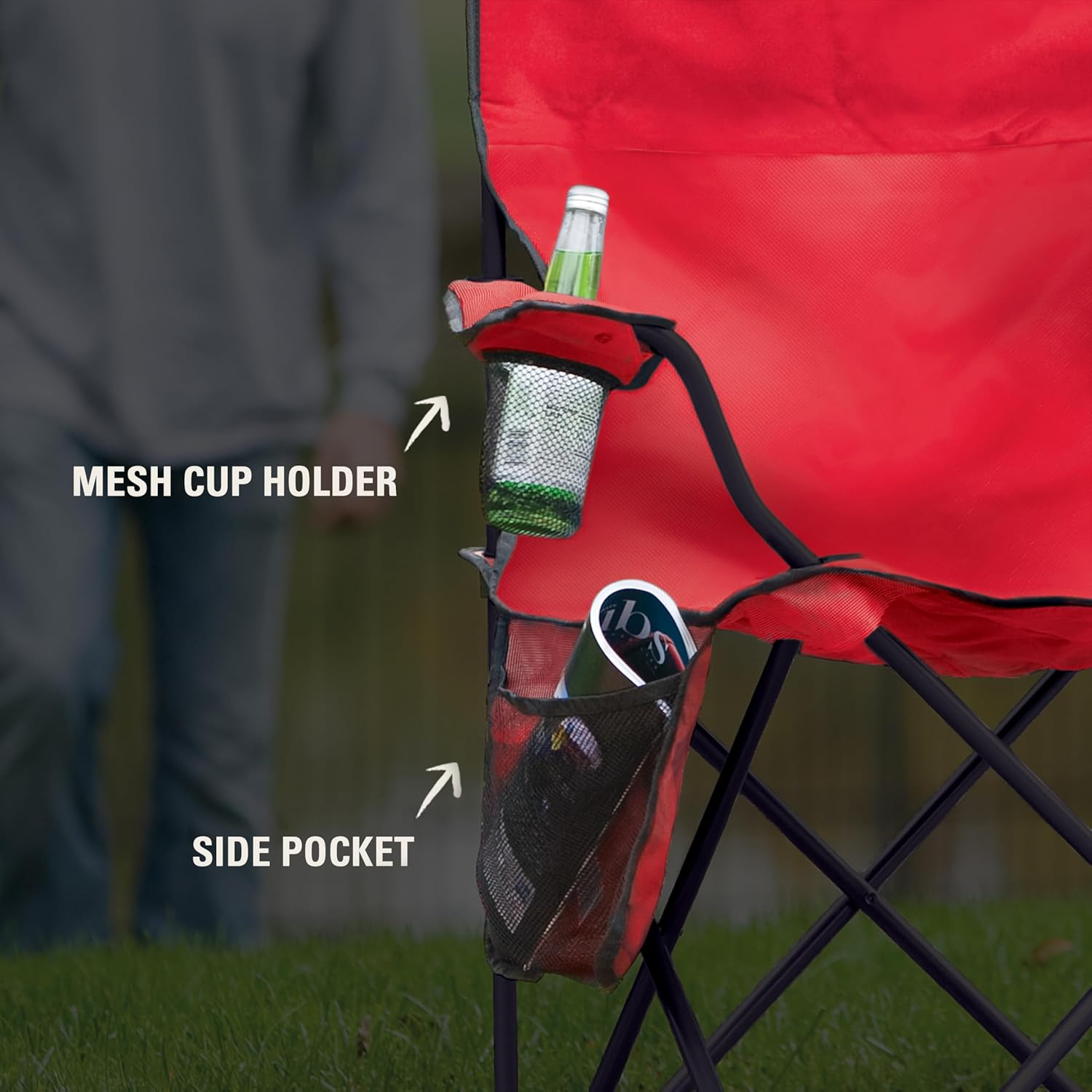 Portable Camping Chair with Cooler Foldable Red