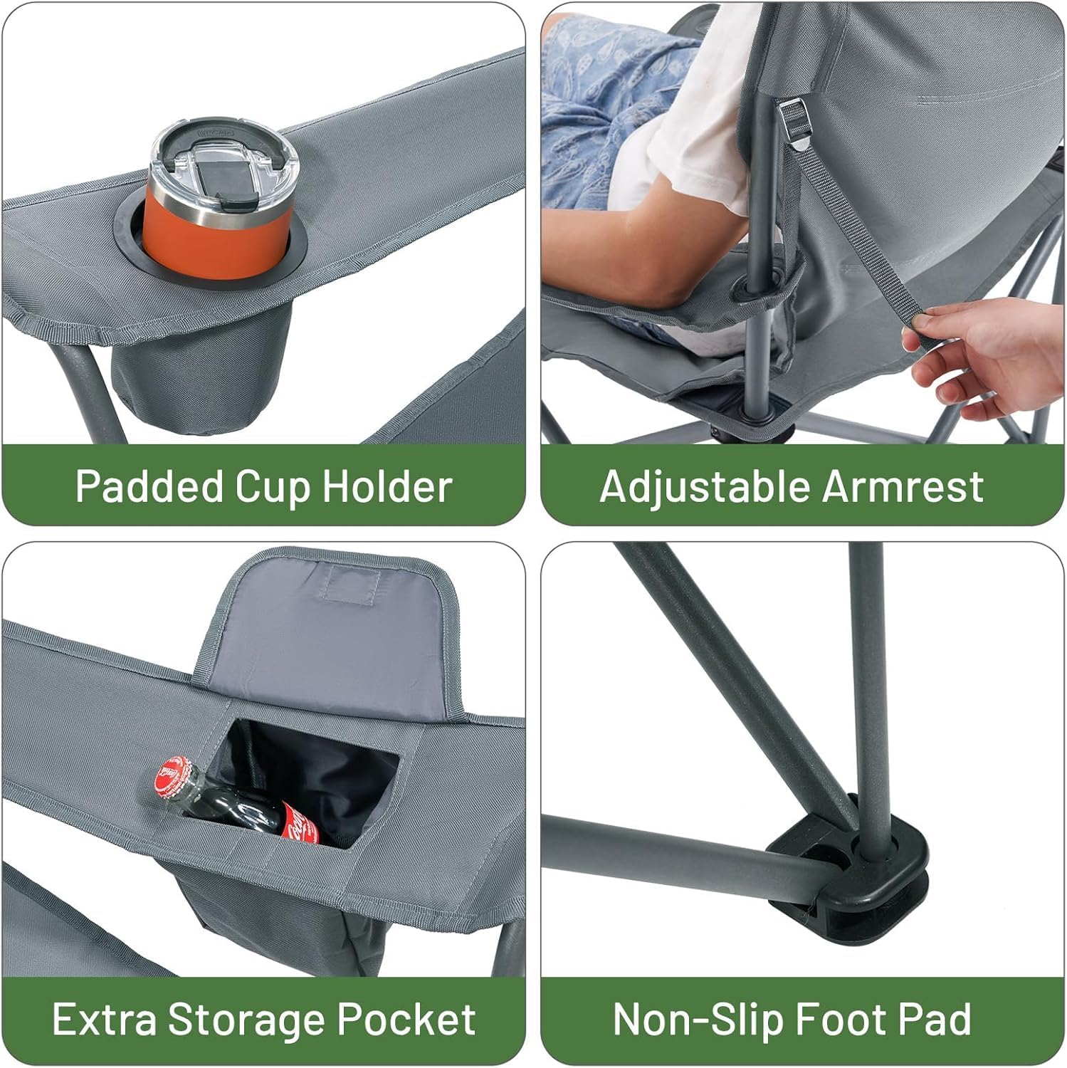 Heavy Duty Camping Chair 200kg Padded Light Grey