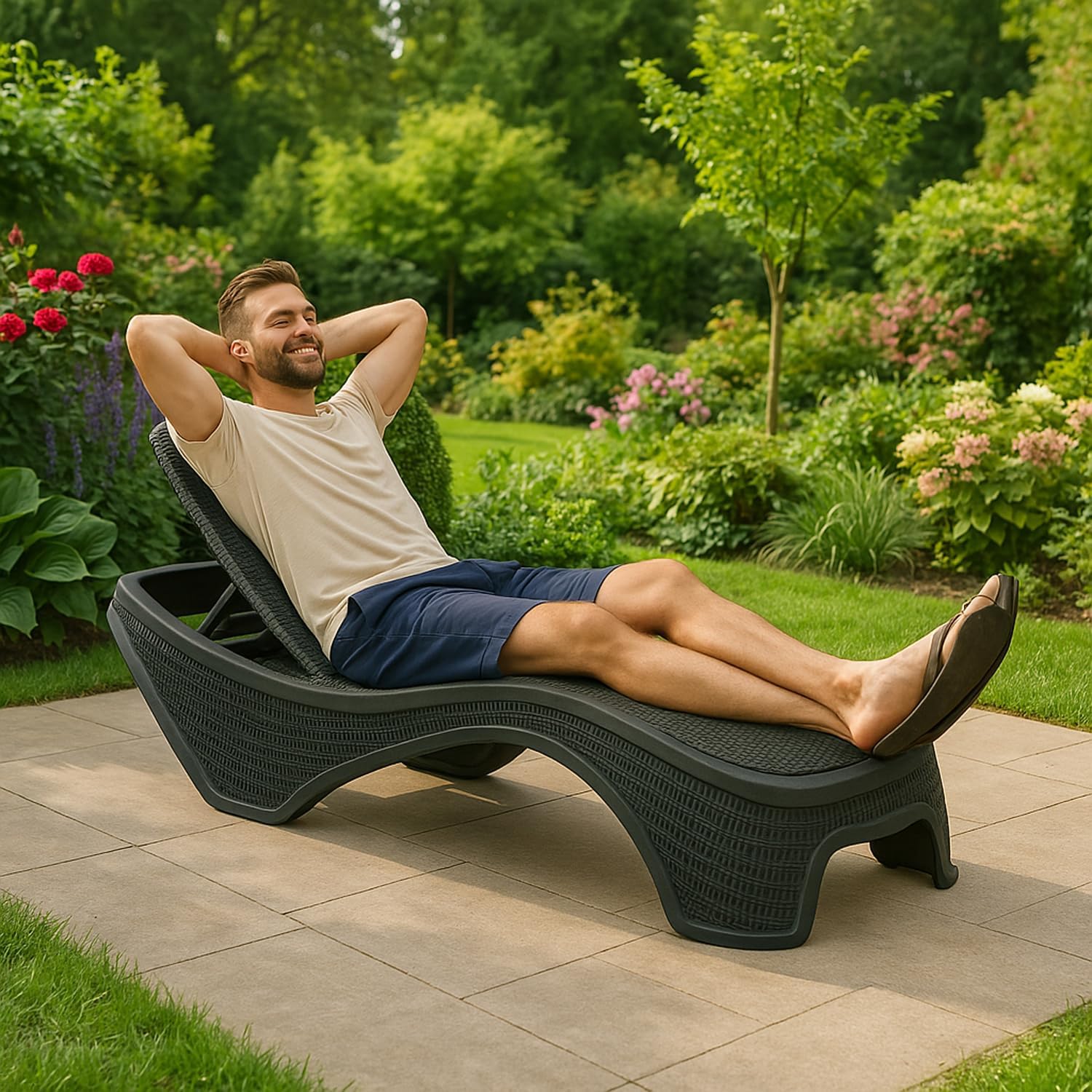 Luxury Rattan Style Sun Lounger 5 Position Black