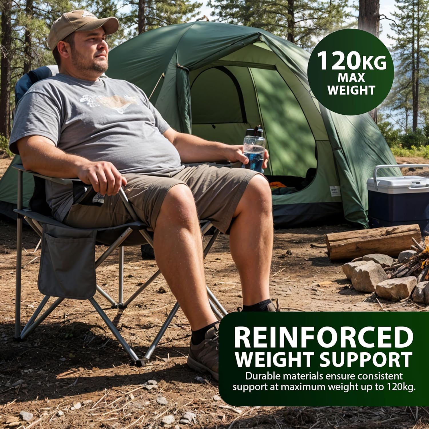 Set of 2 Camping Chairs Padded Steel Frame Black