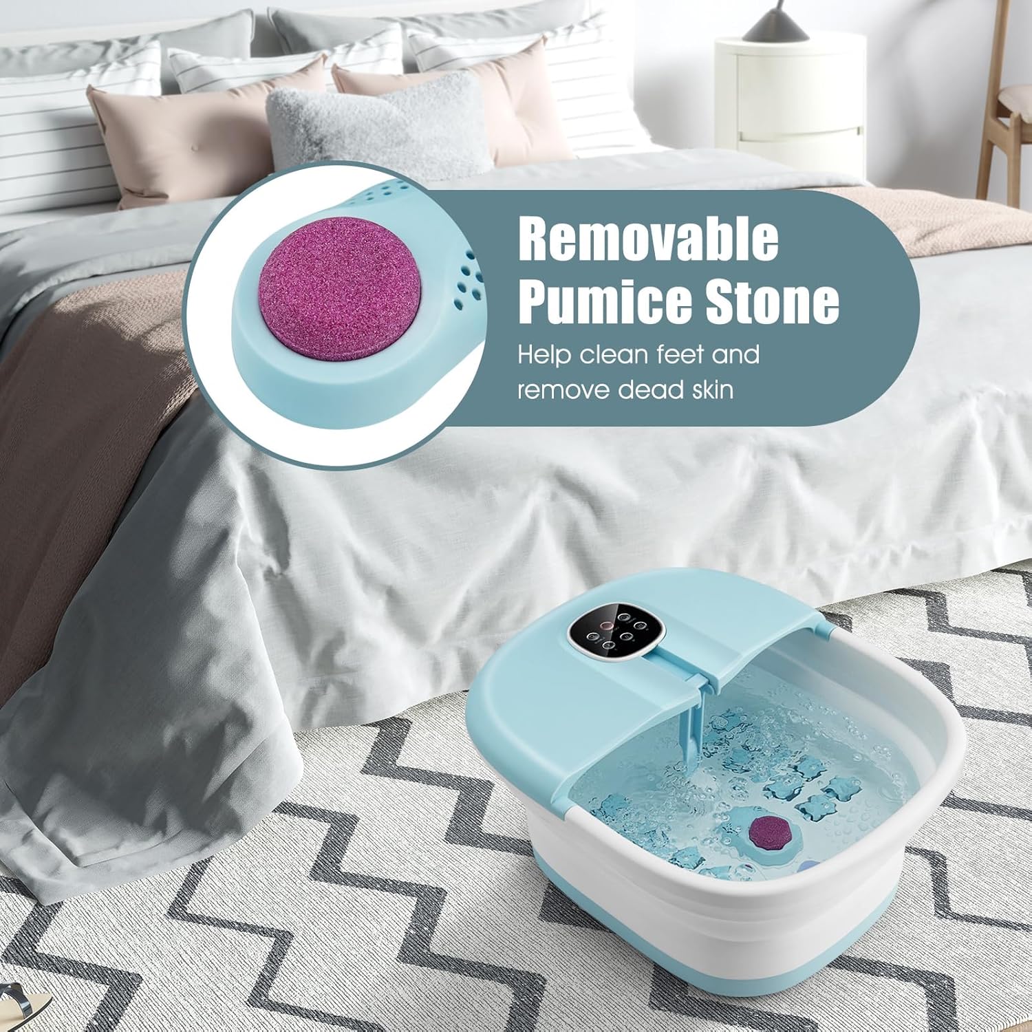 Electric Foot Spa Massager Foldable Heated Bubble Roller Remote