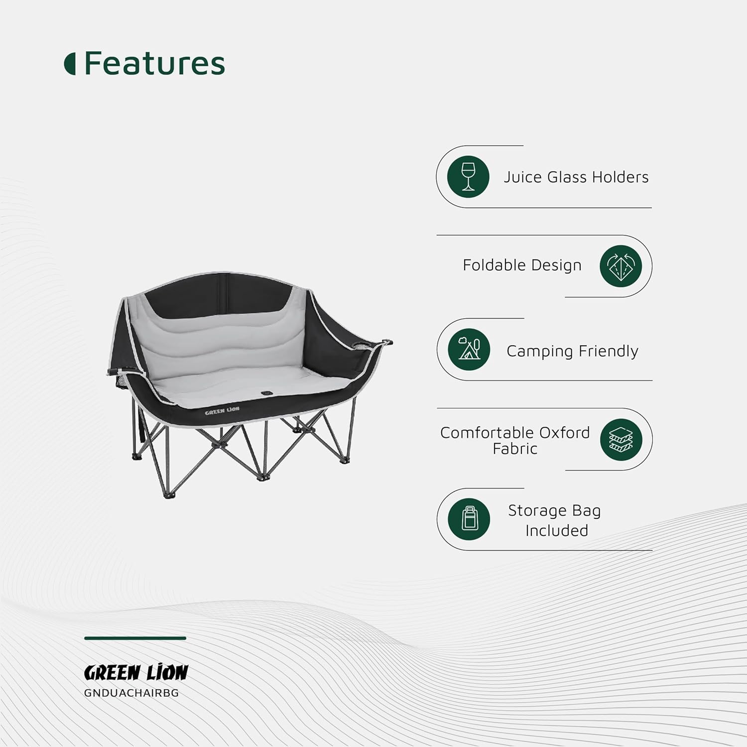 Portable Double Camping Chair Folding Loveseat Grey Black