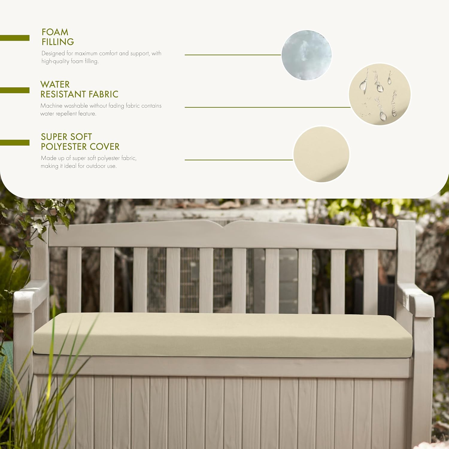 2 Seater Garden Bench Cushion Pad 128x50cm Water Resistant Patio Seat