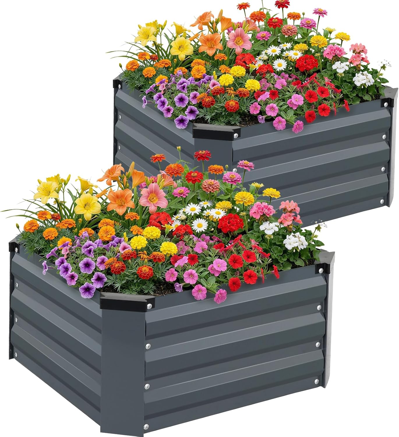 Set of 2 Metal Raised Garden Beds 60x60cm Grey