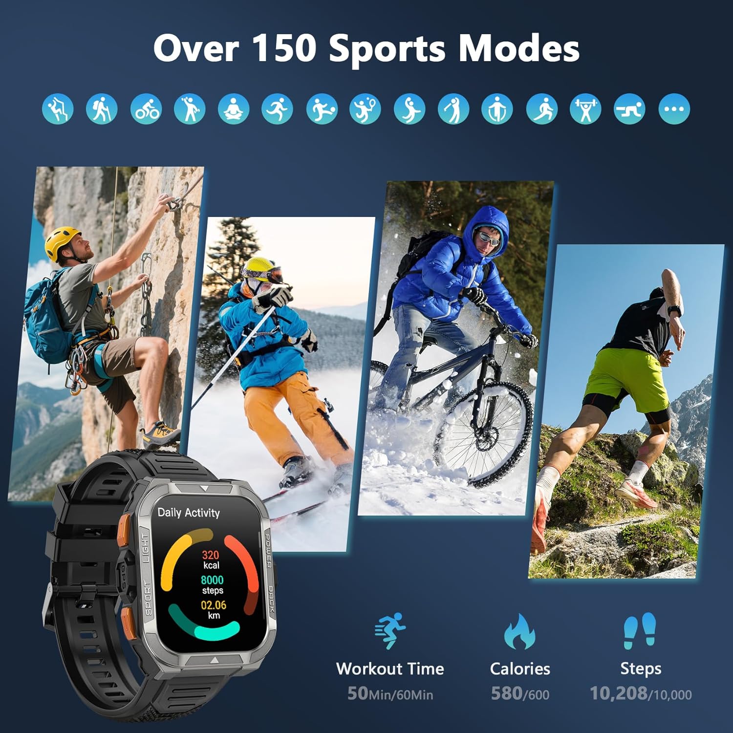 Military Smart Watch GPS Compass 100 Day Battery AI Call