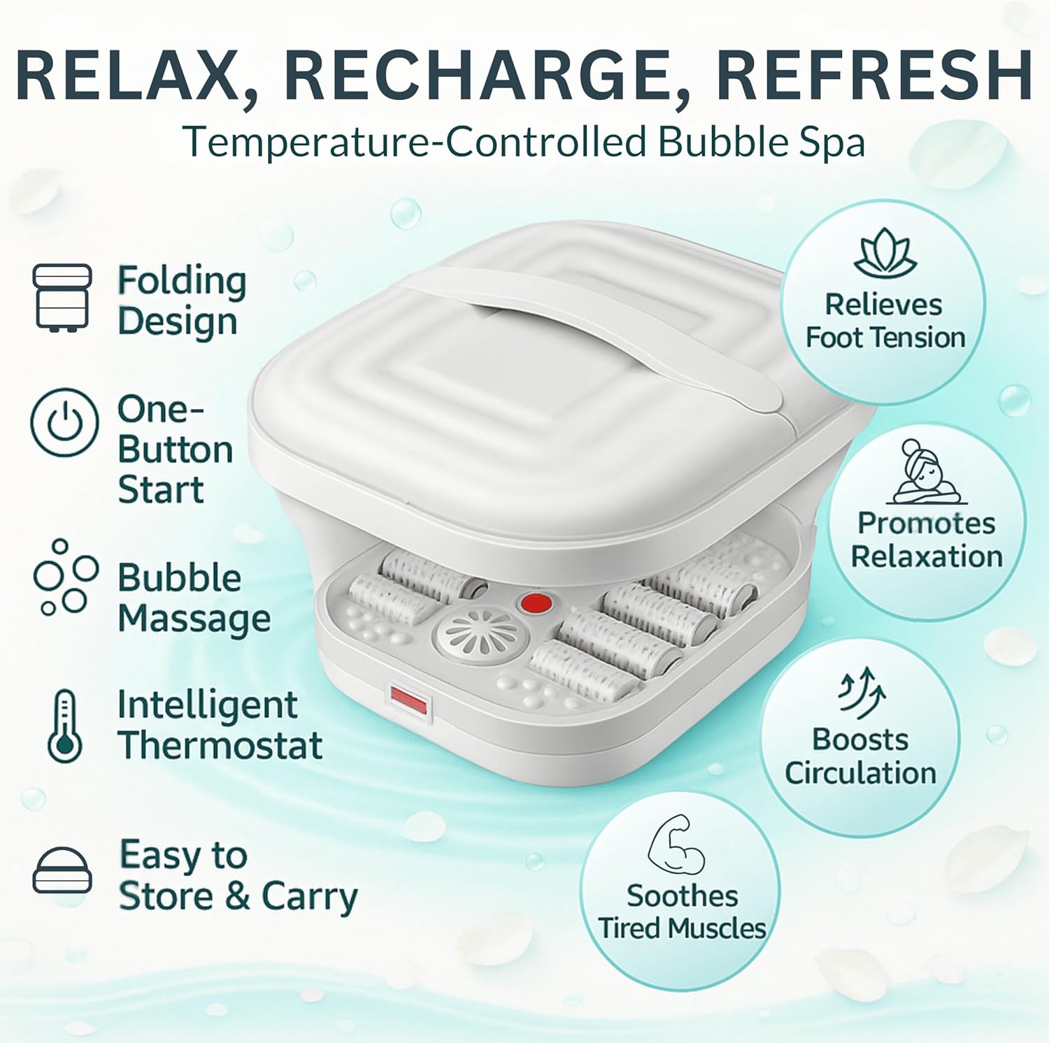 Electric Foot Spa Massager LED Heat Shiatsu Rollers Soak Tub