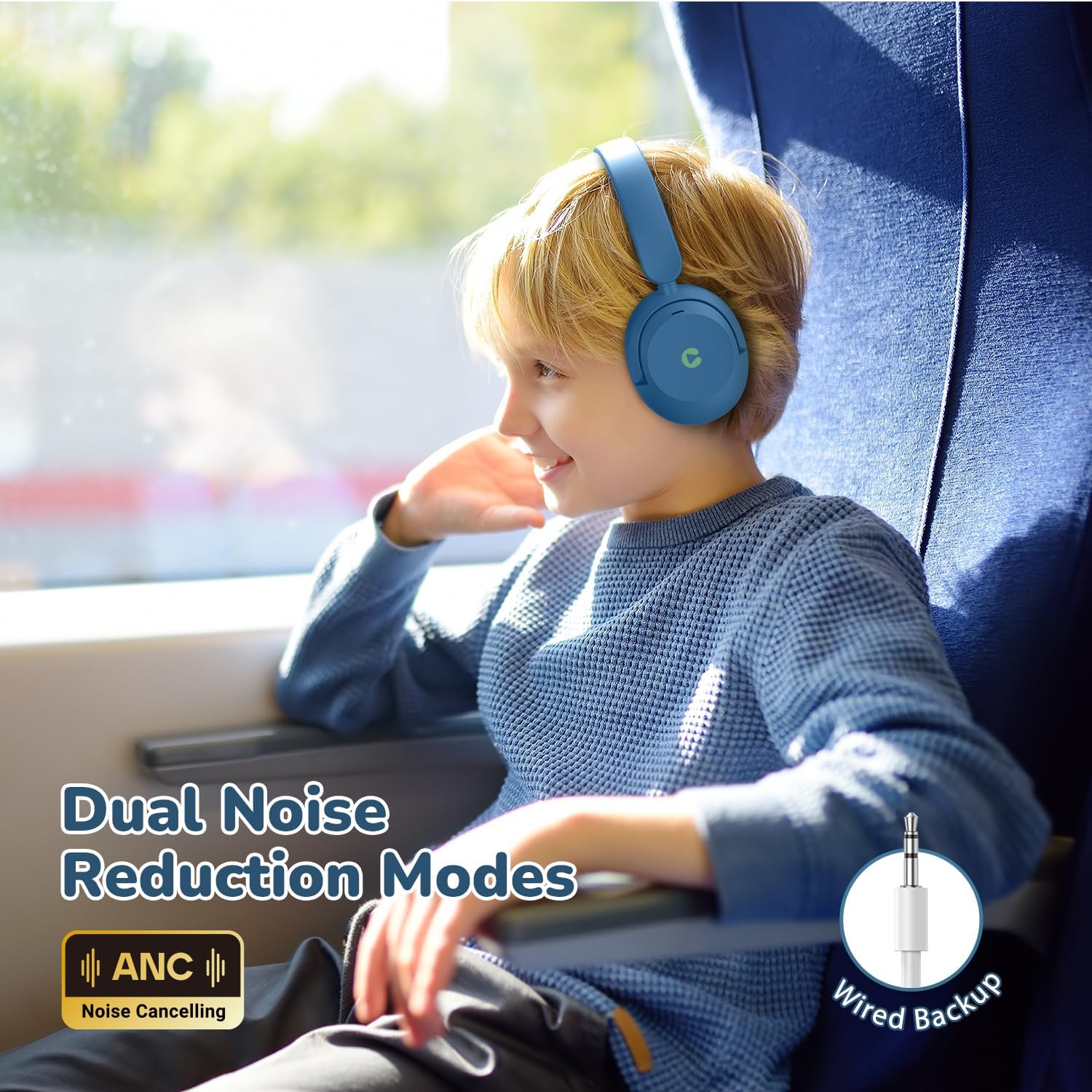 Kids Bluetooth ANC Headphones Safe Volume 60 Hour Battery
