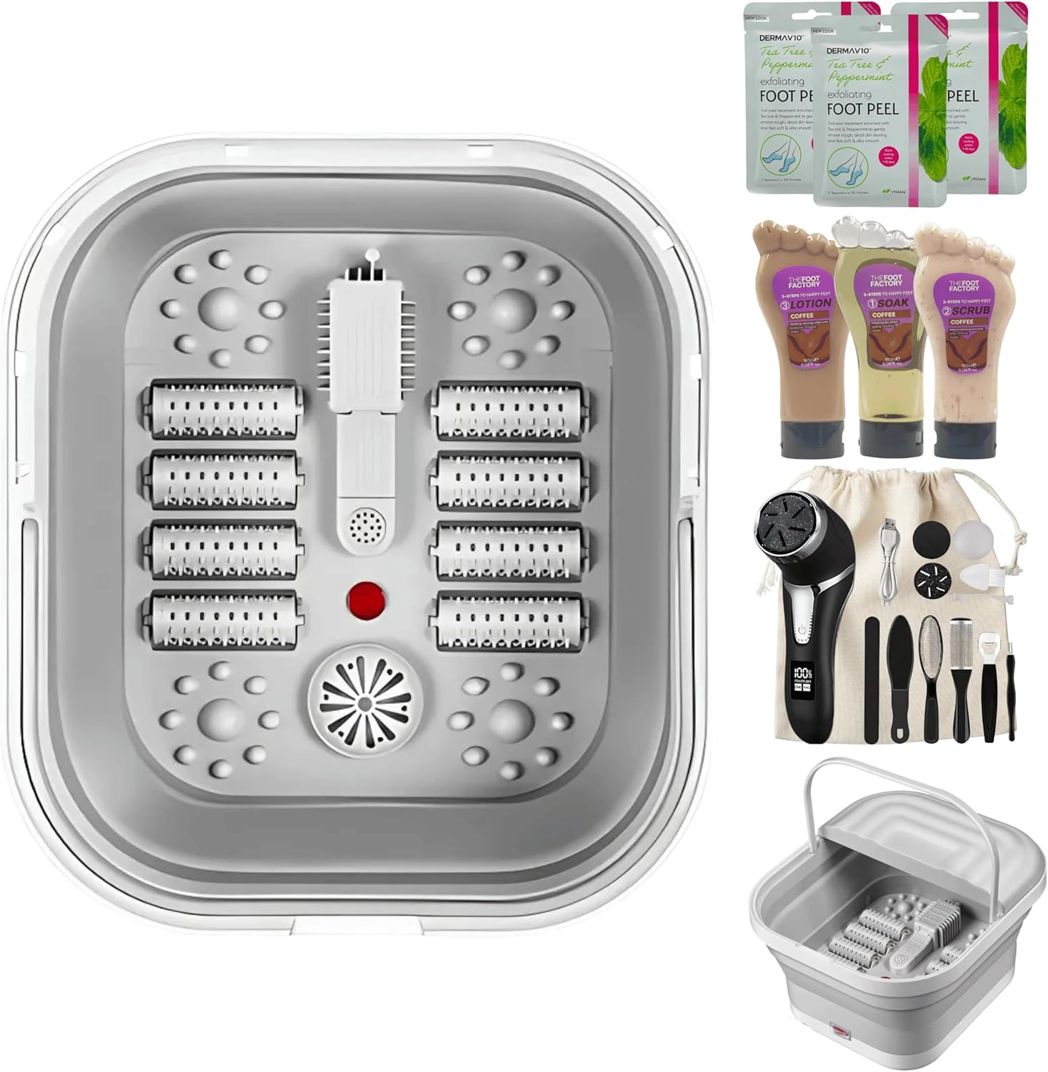 Electric Foot Spa Massager Heat LED Shiatsu Rollers Foot Bath Relax