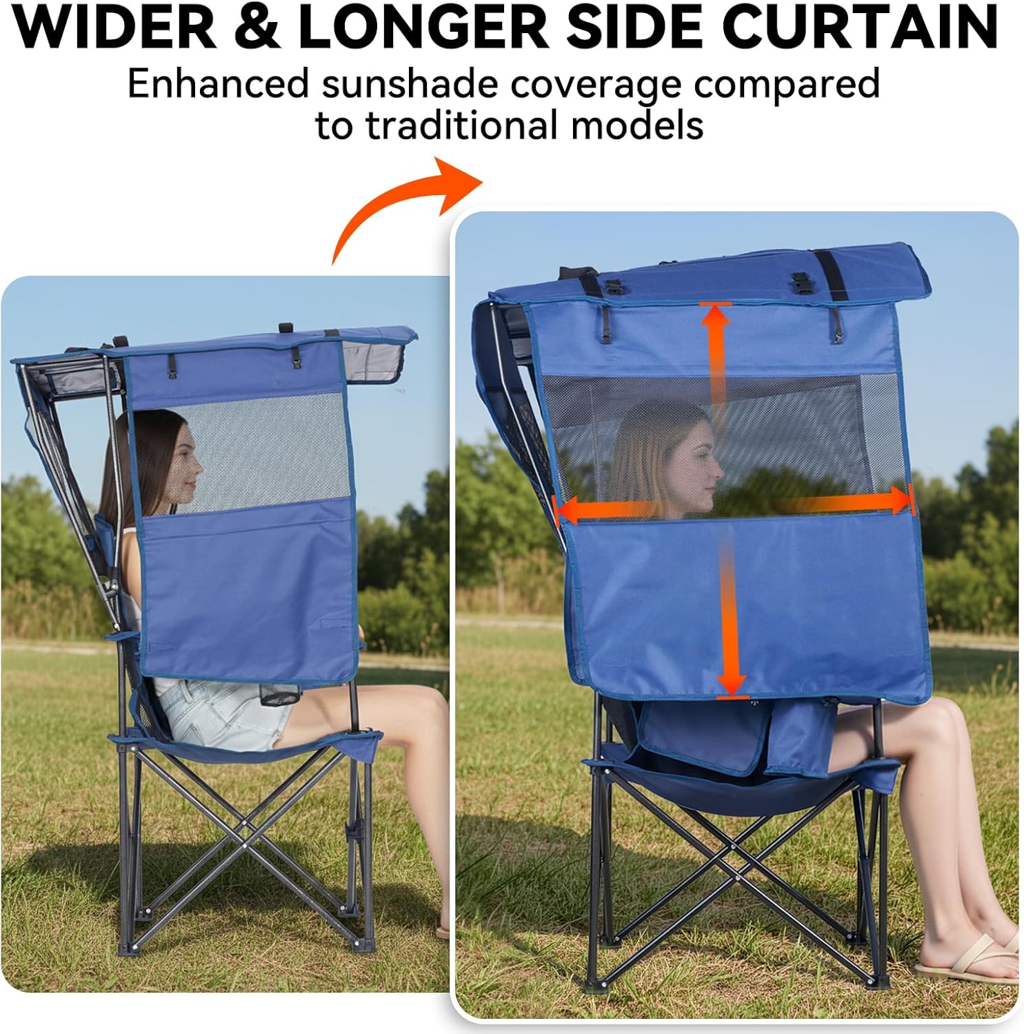 Camping Chair with UPF 50 Plus Canopy Shade Blue