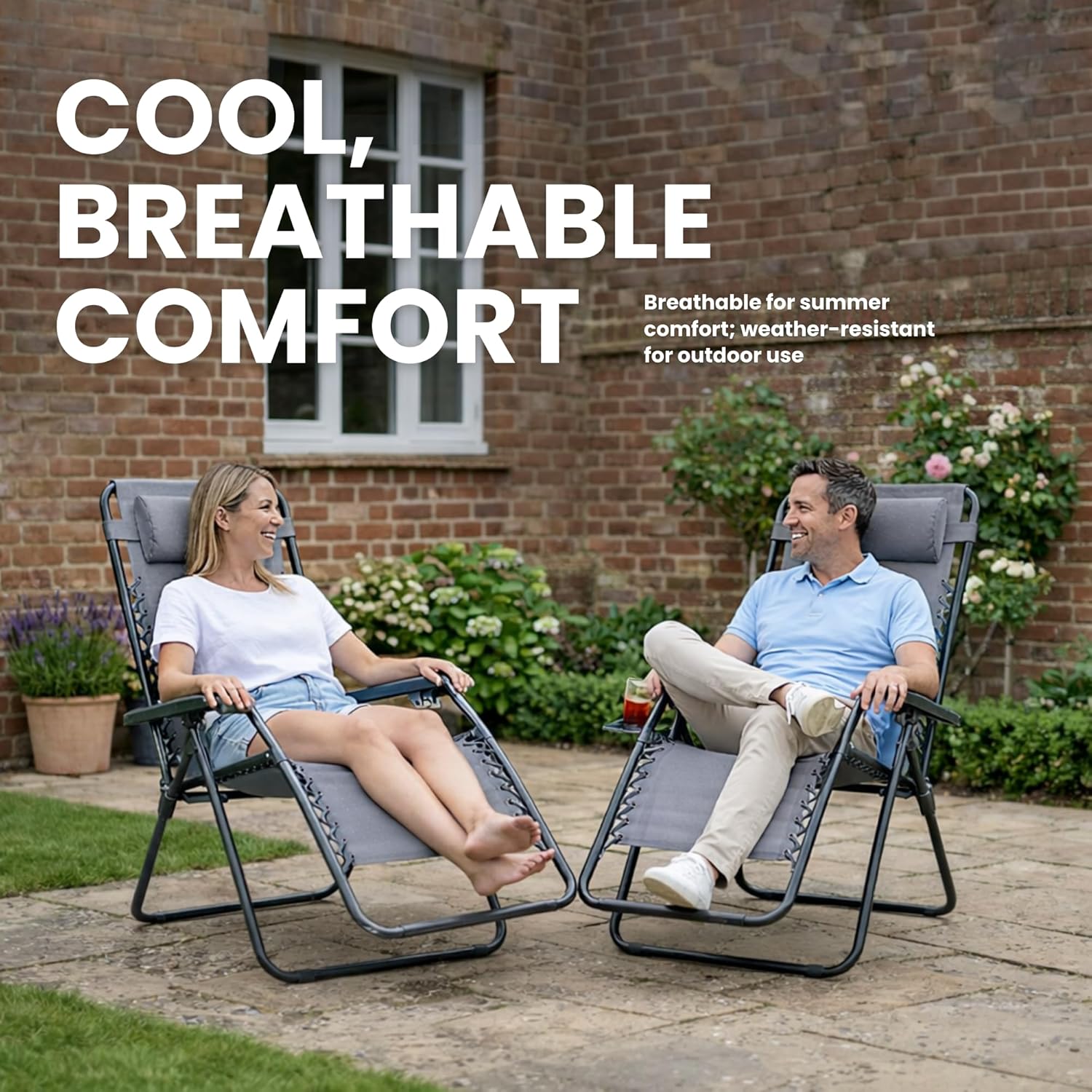 Zero Gravity Chairs Set of 2 Grey Reclining Sun Loungers