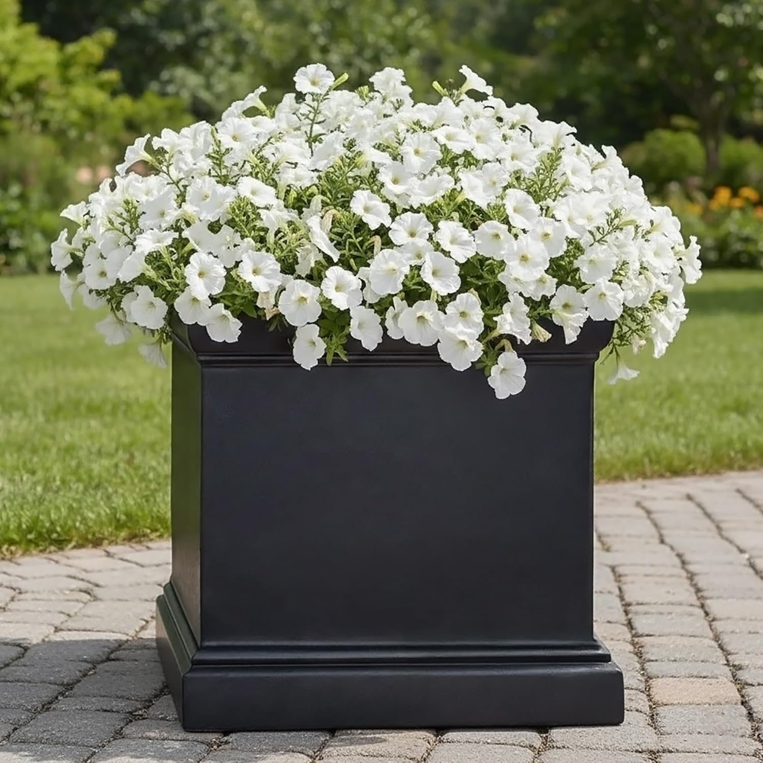 55cm Large Square Planter Black Stone Effect Garden Tree Pot