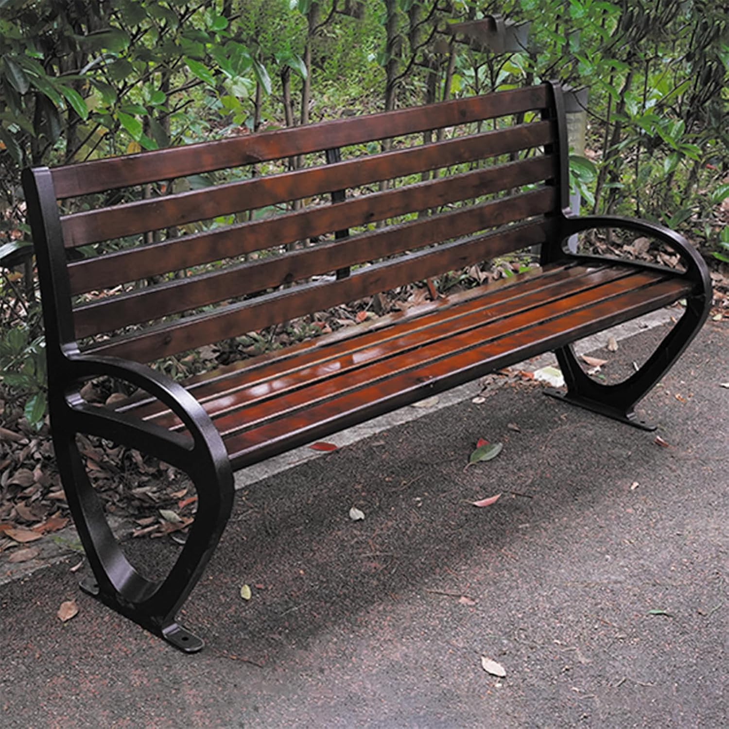 3 Seater Garden Bench Cast Iron Hardwood Outdoor Patio Seat
