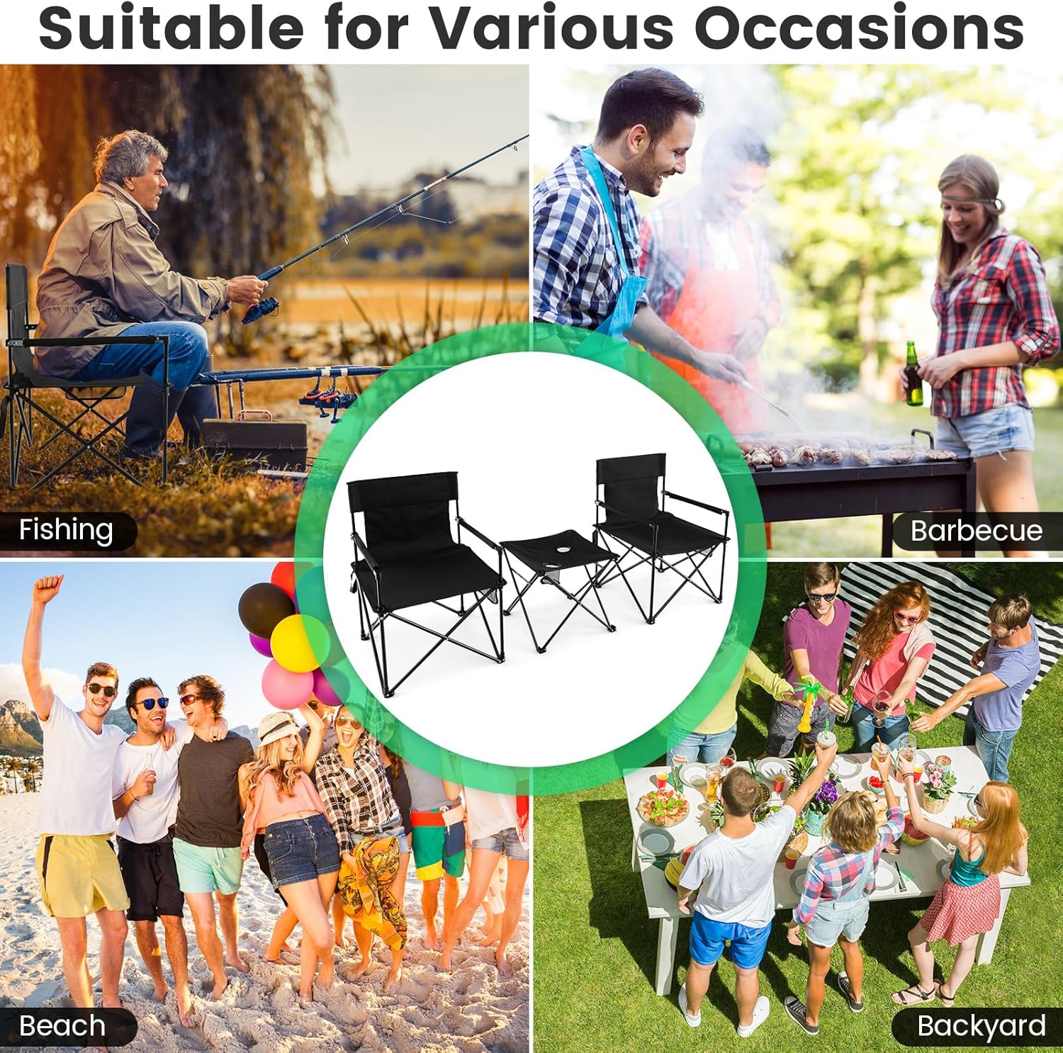 3 Piece Folding Camping Chairs and Table Set Portable