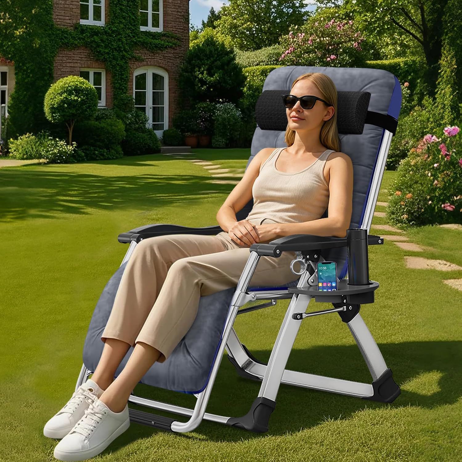 Zero Gravity Recliner Chair Folding Sun Lounger Grey