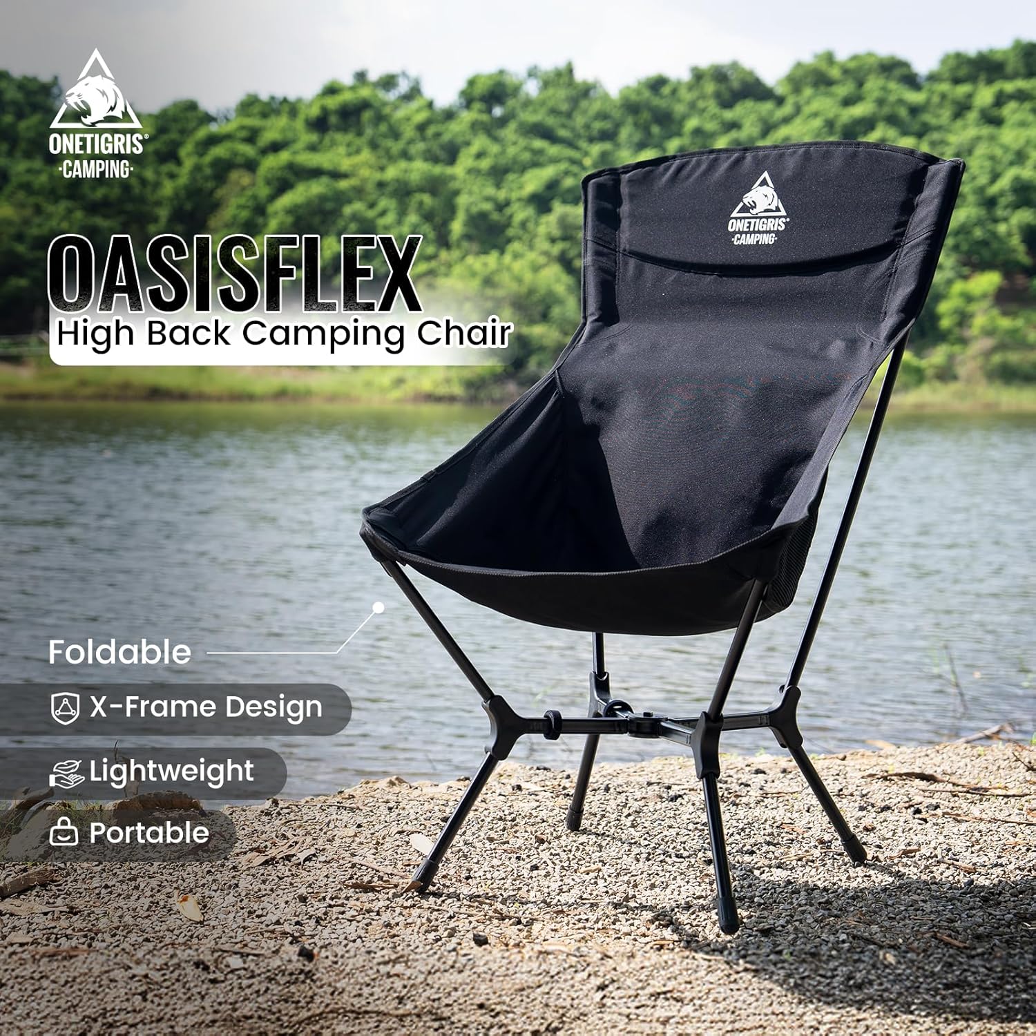 Black High Back Camping Chair Lightweight Folding Seat