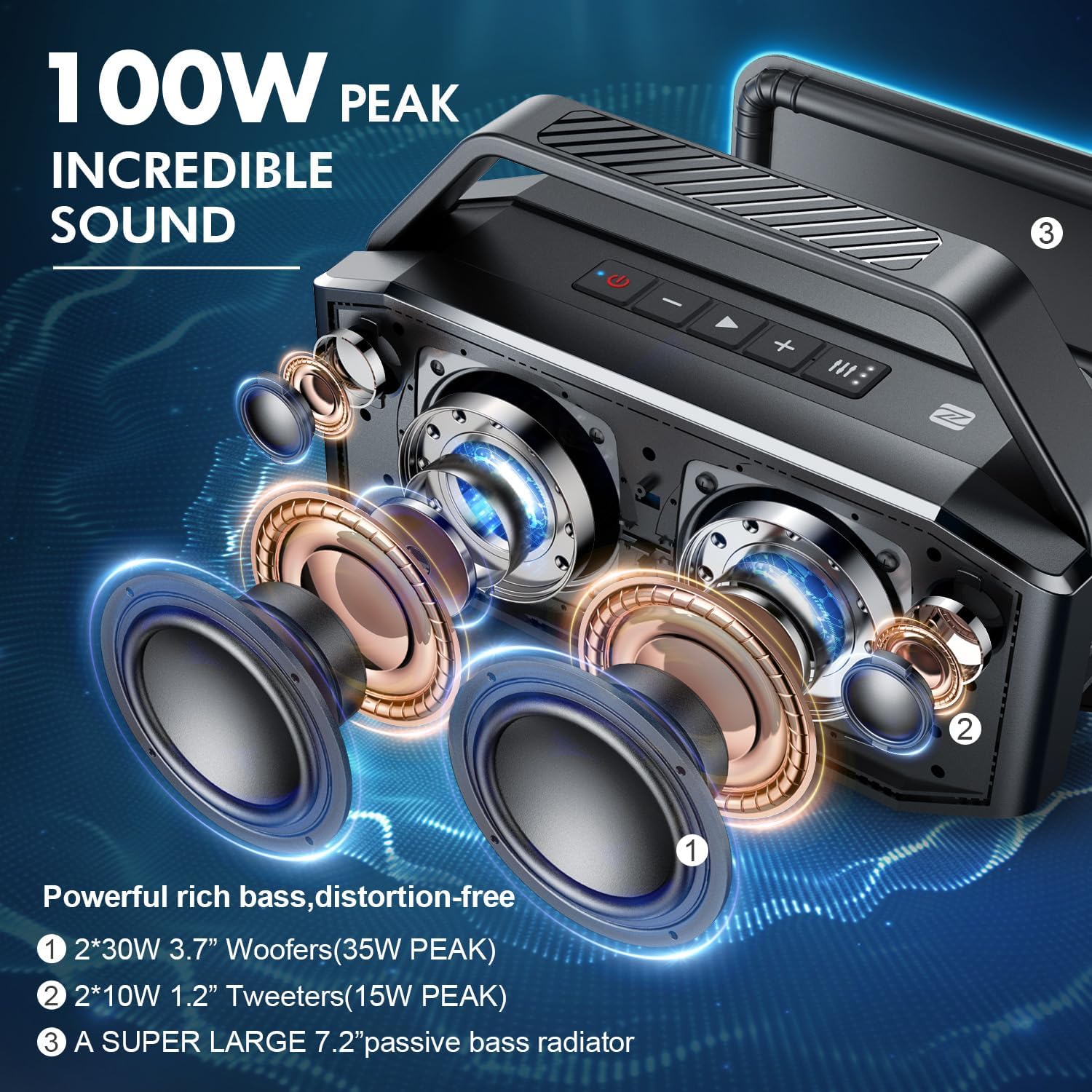 100W Bluetooth Speaker Deep Bass Waterproof 40H Playtime TWS