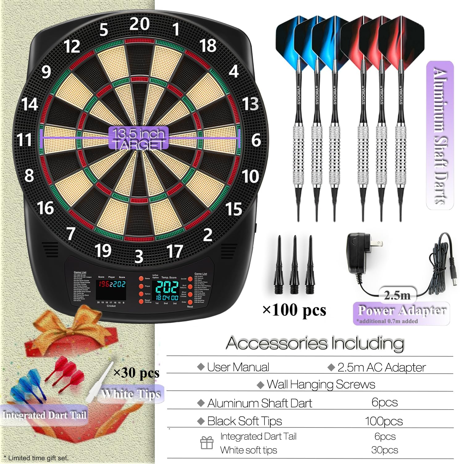 Electronic Dartboard LED Display 40 Games 427 Modes 6 Darts