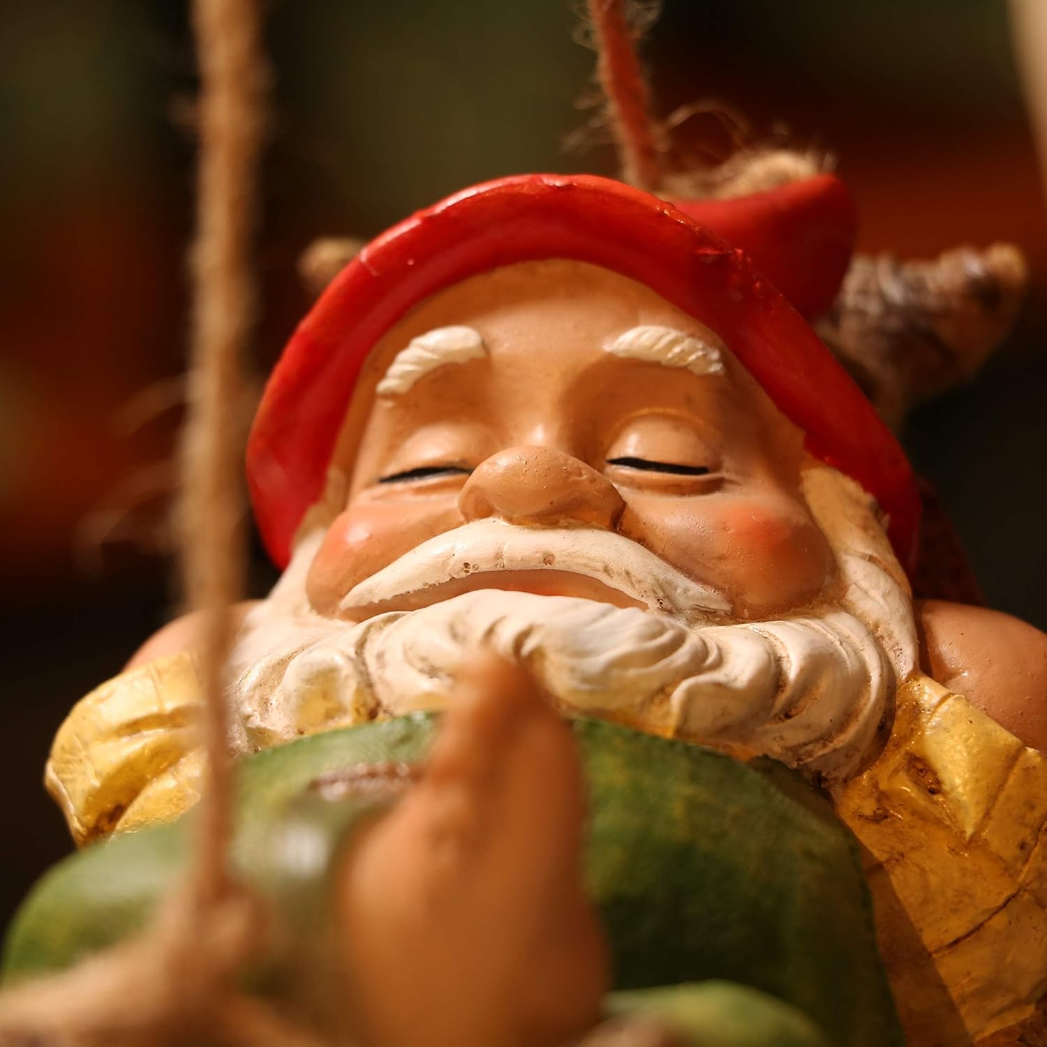 Hanging Sleeping Gnome Statue Resin Garden Tree Decor 18cm