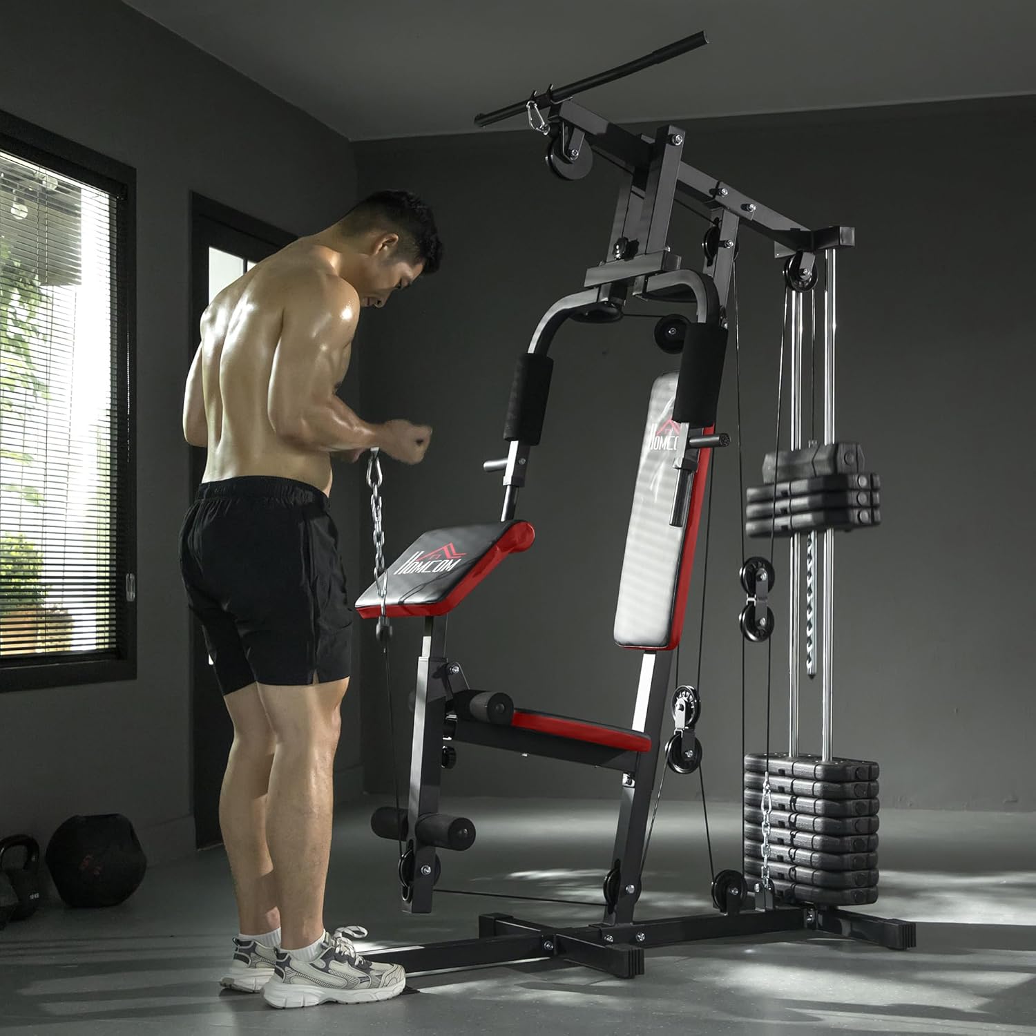 Multi Gym Machine 66kg Weight Stack Home Strength Trainer