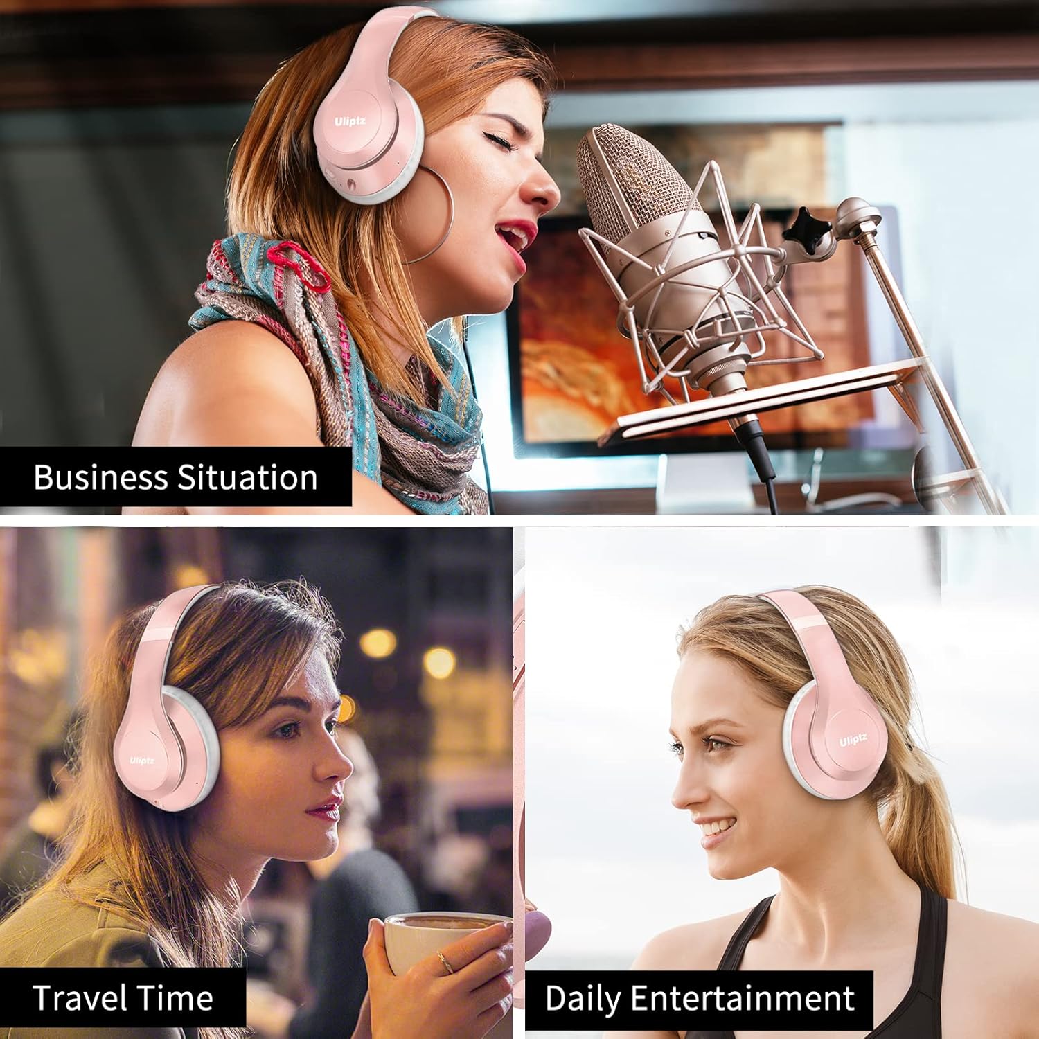 Wireless Bluetooth Over Ear Headphones 65Hr Battery 6 EQ Modes Rose Gold