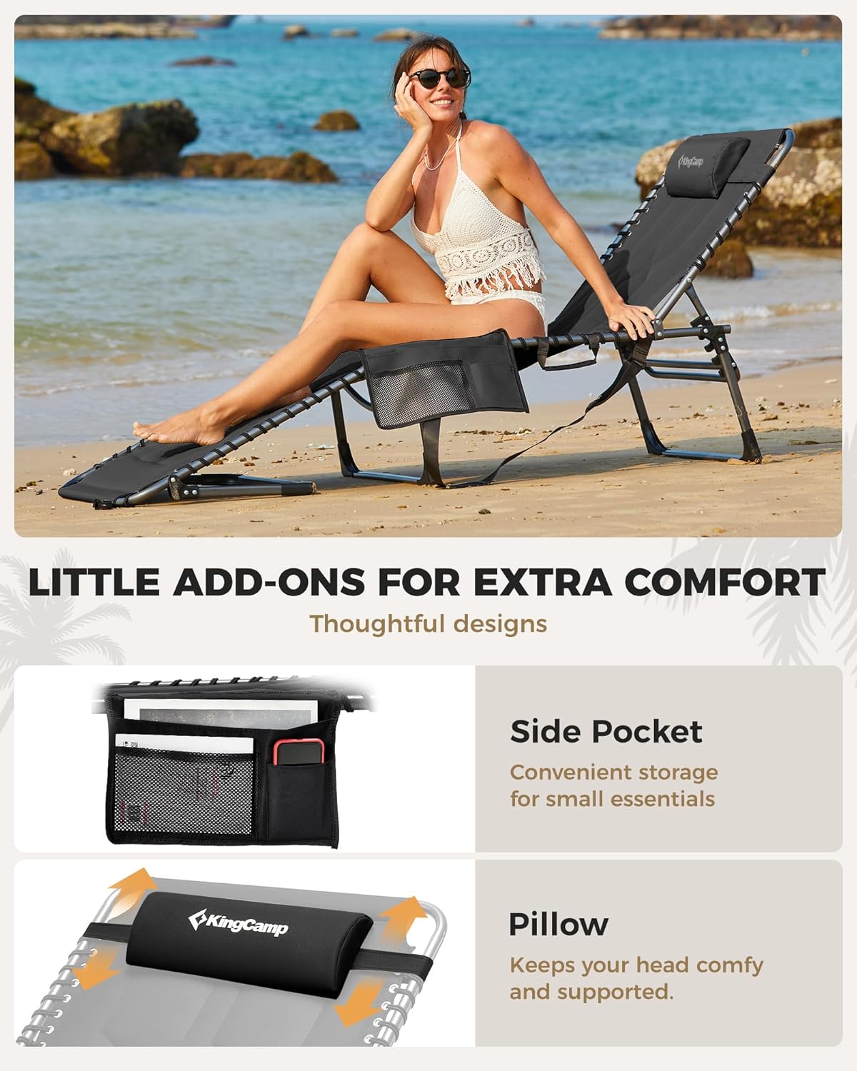 Oversized Padded Sun Lounger Folding Recliner 5 Position 440LBS