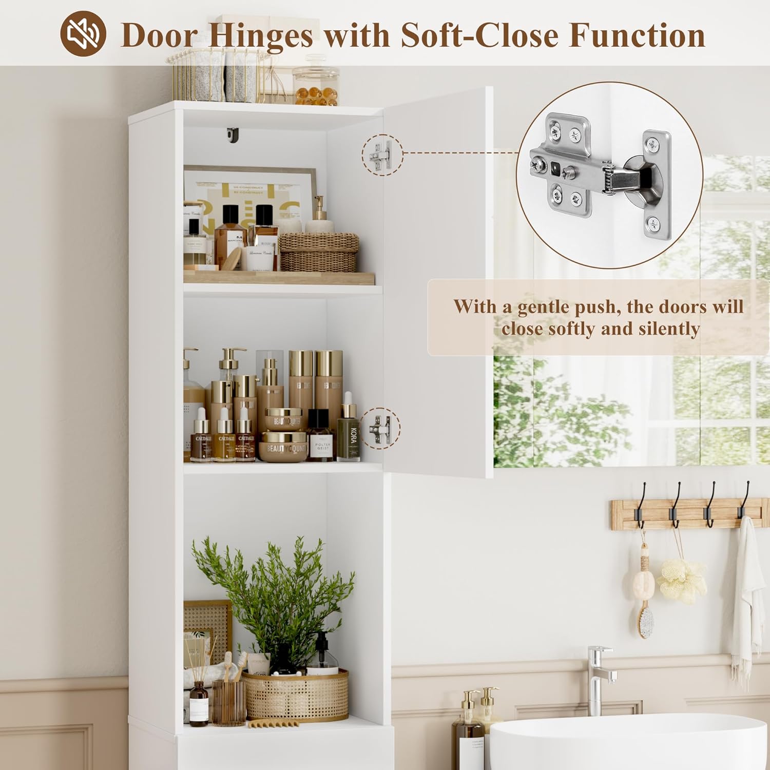 Tall Bathroom Storage Cabinet 2 Doors Drawer White 180cm