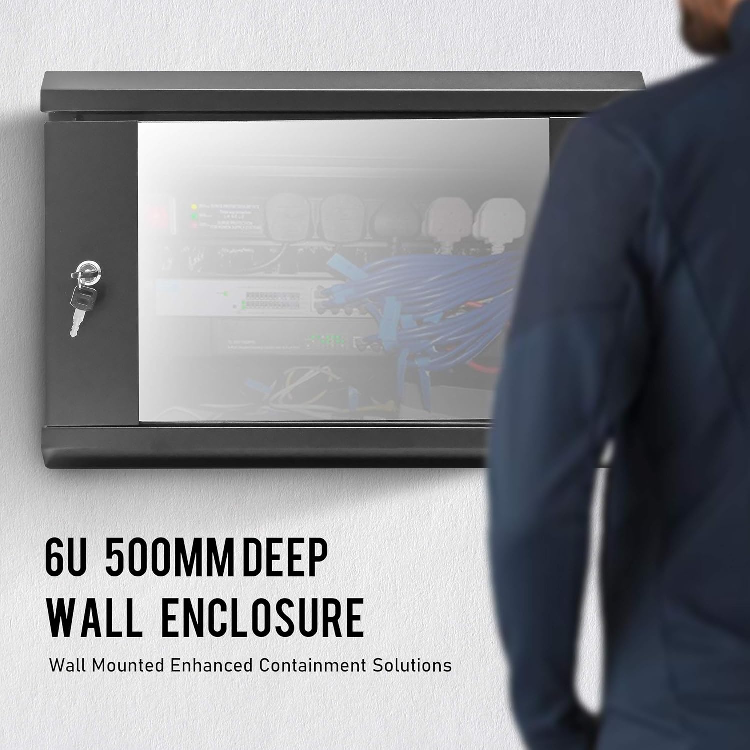 6U Wall Mount Server Rack Cabinet 19in Glass Door Black