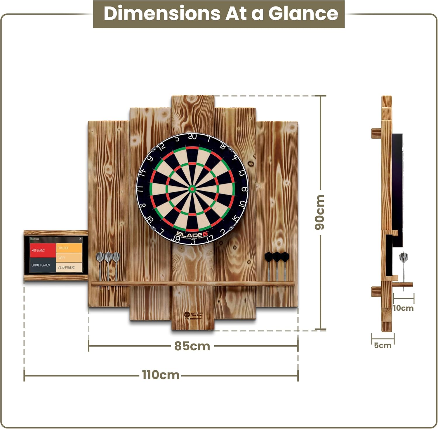 Wood Dartboard Surround Backboard Wall Protector Tablet Holder