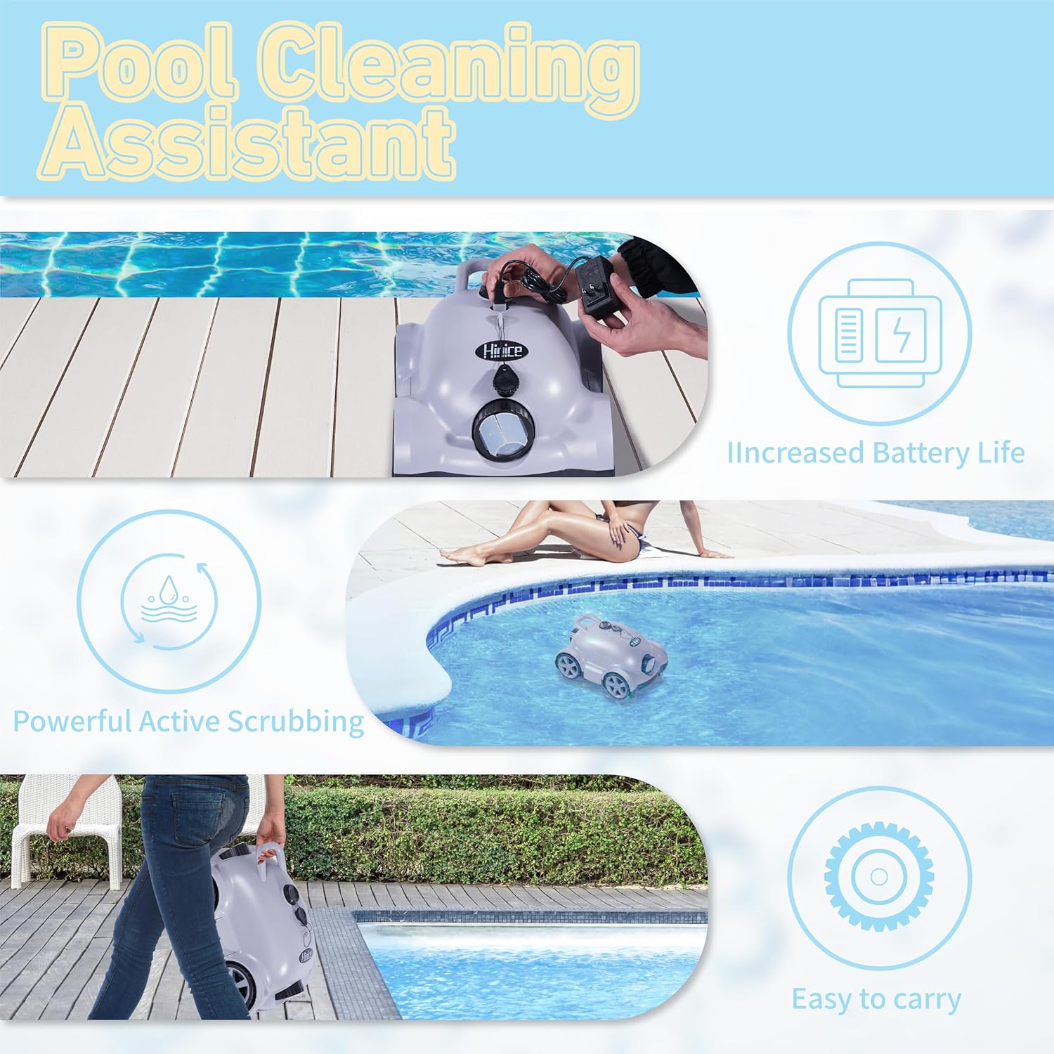 Cordless Pool Vacuum Robot 150min Runtime Auto Cleaner Waterproof
