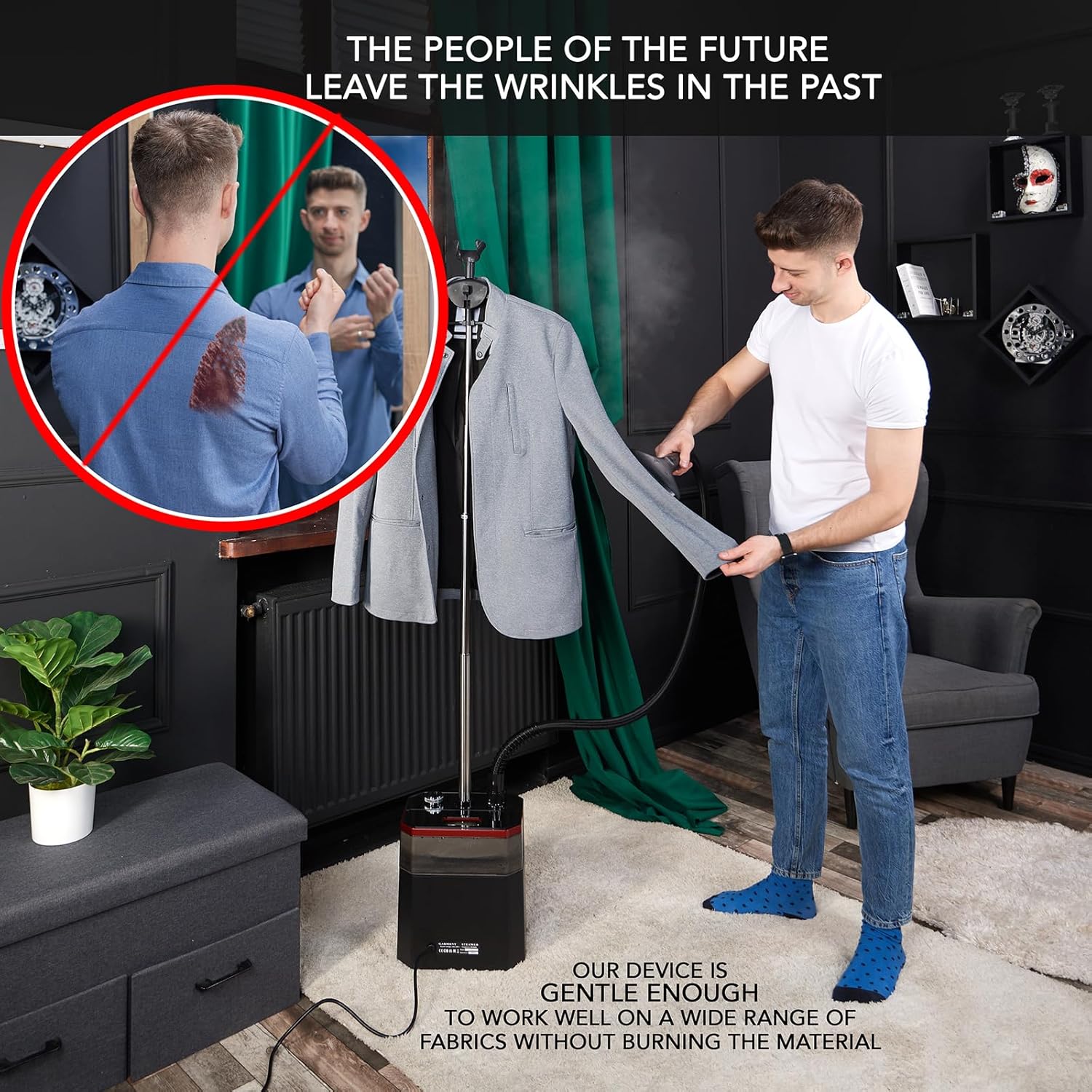 2200W Upright Garment Steamer 2.9L Tank 60 Min Steam 45g Power
