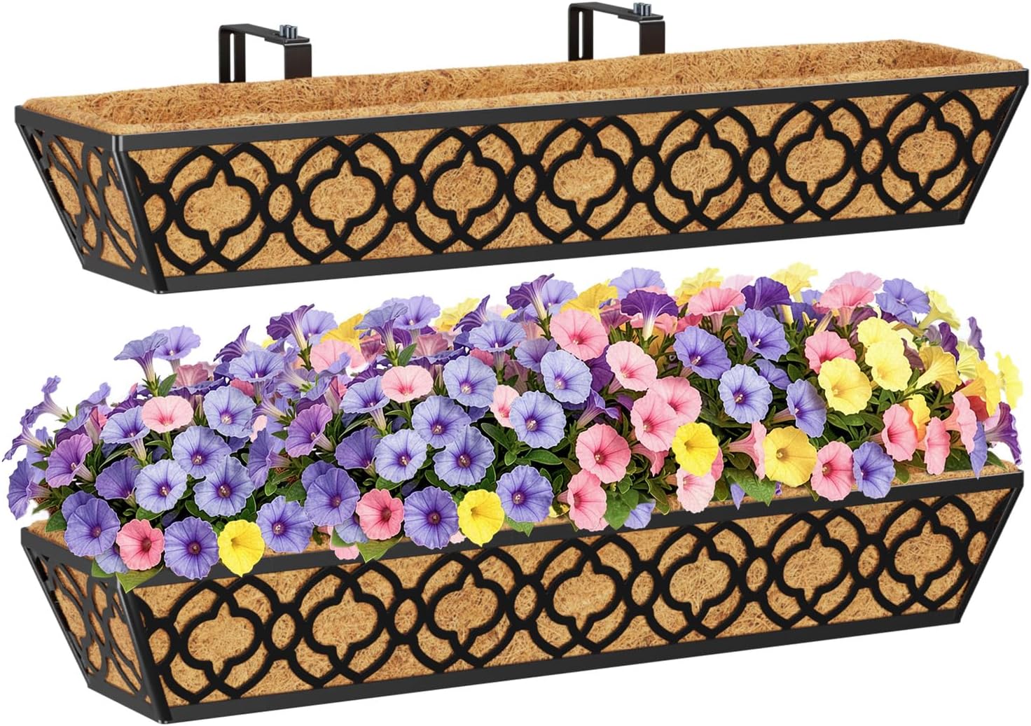 30in Railing Planter Box Set 2 Large Metal Trough Coco Liner